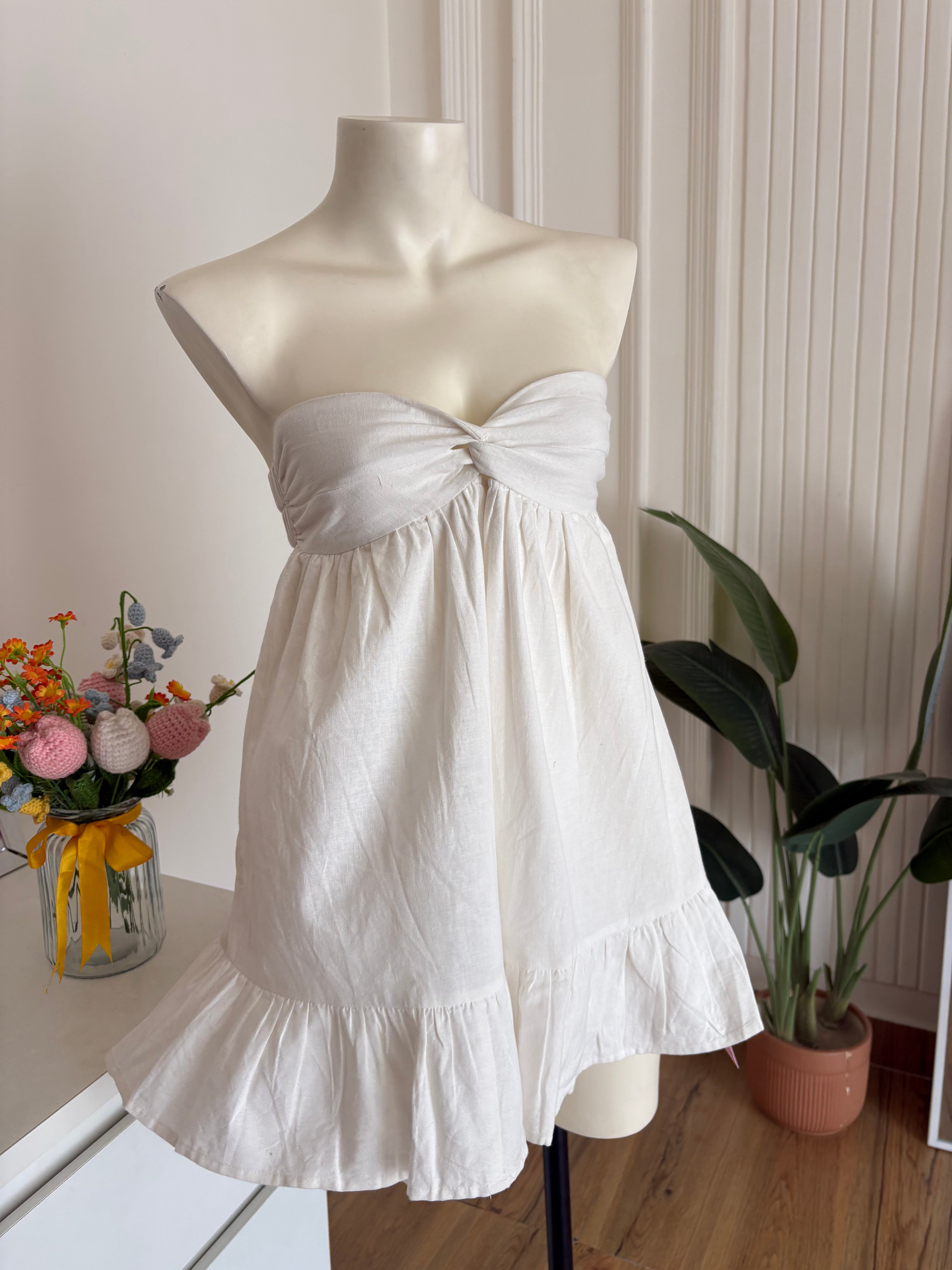 White cotton linen tube dress