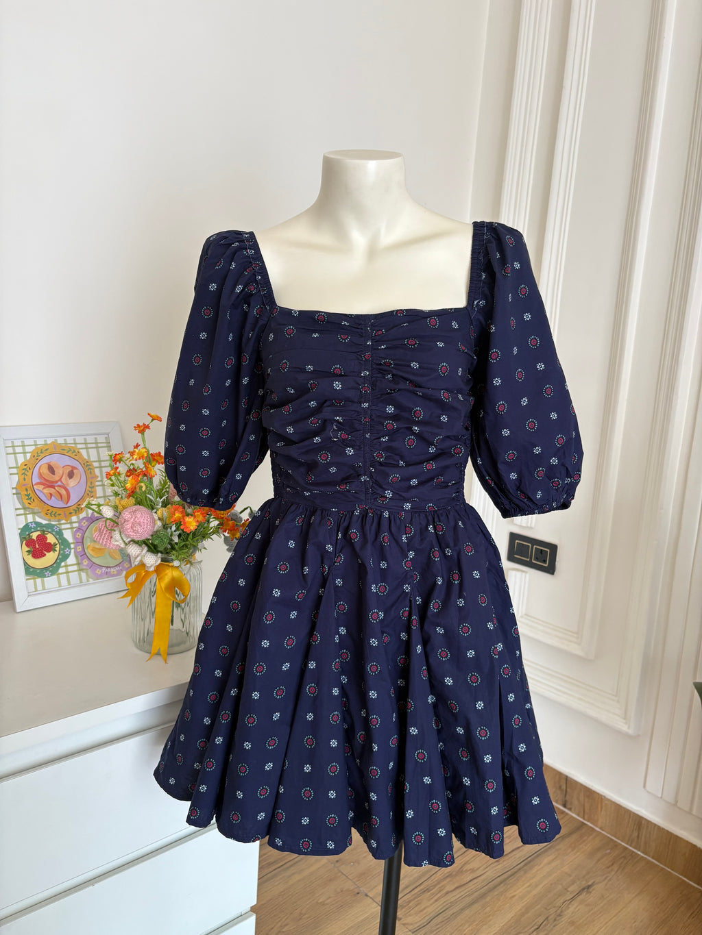 Blue printed cotton dress