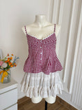 Maroon check top