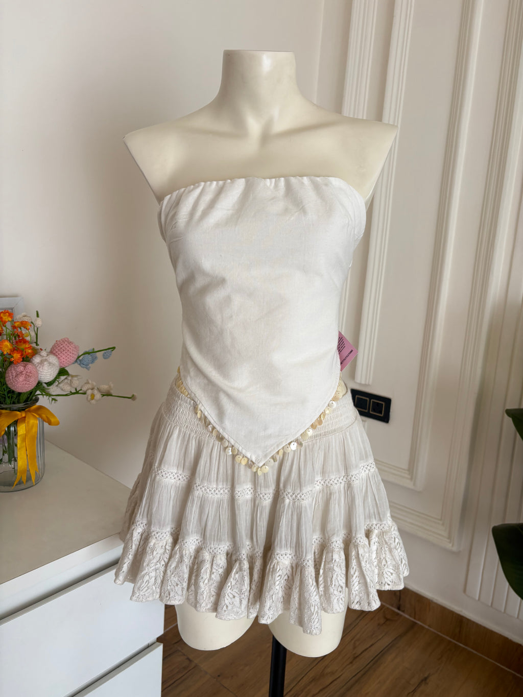 White tube beads top and blue pant(individually sold)