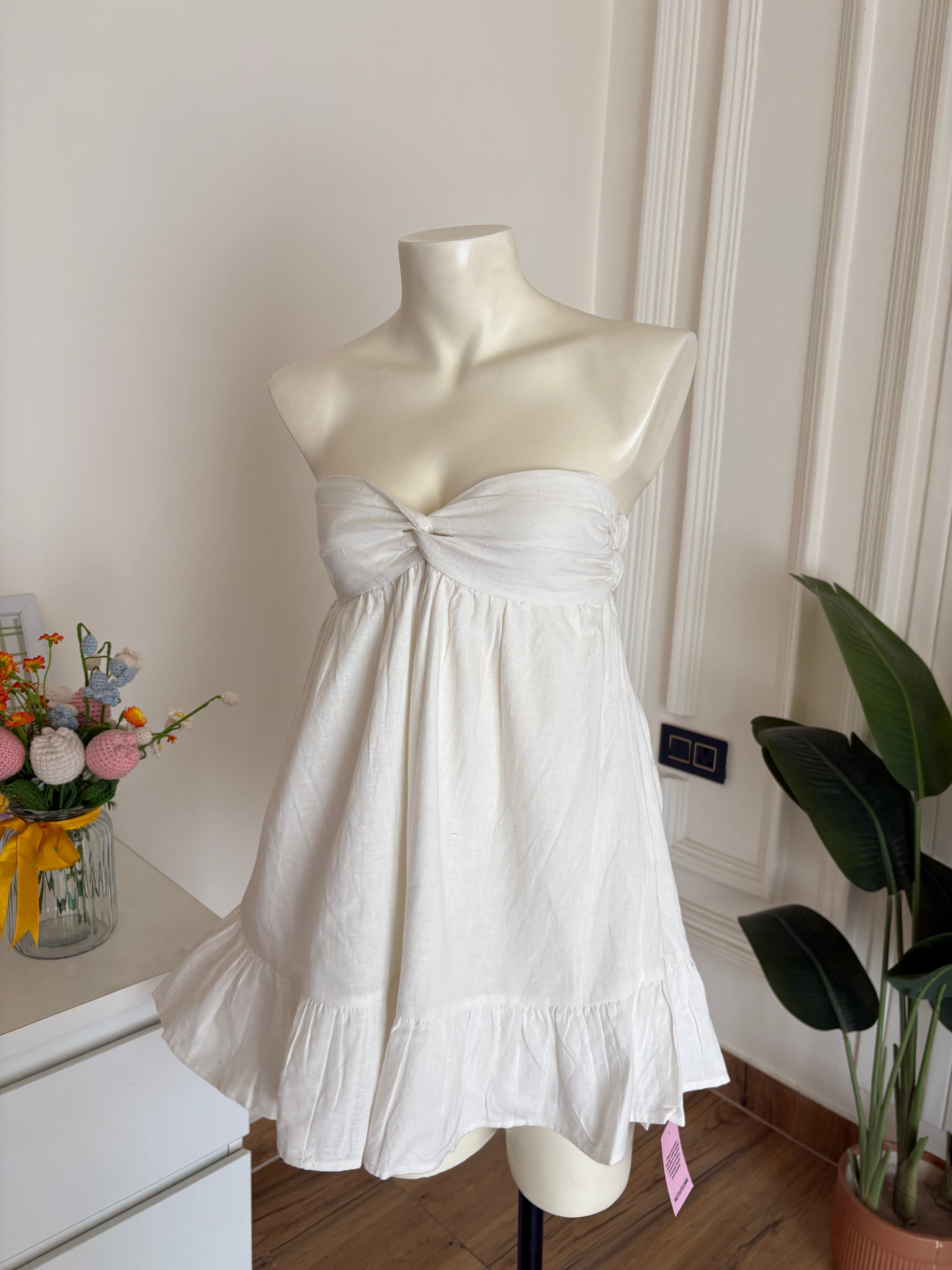 White cotton linen tube dress