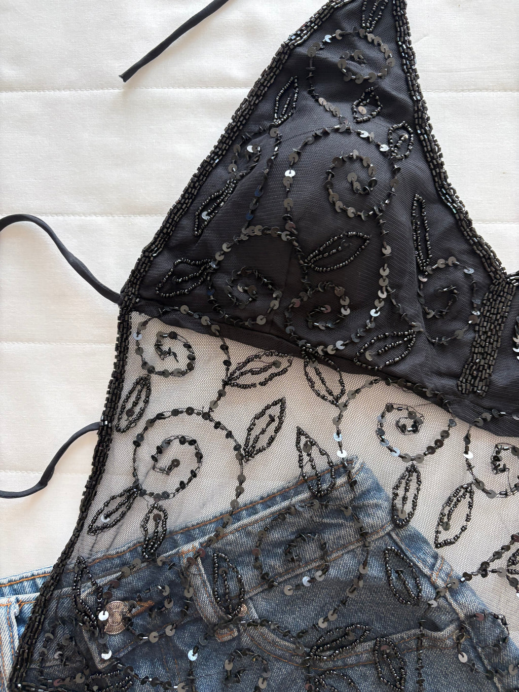 Black padded beaded top 1