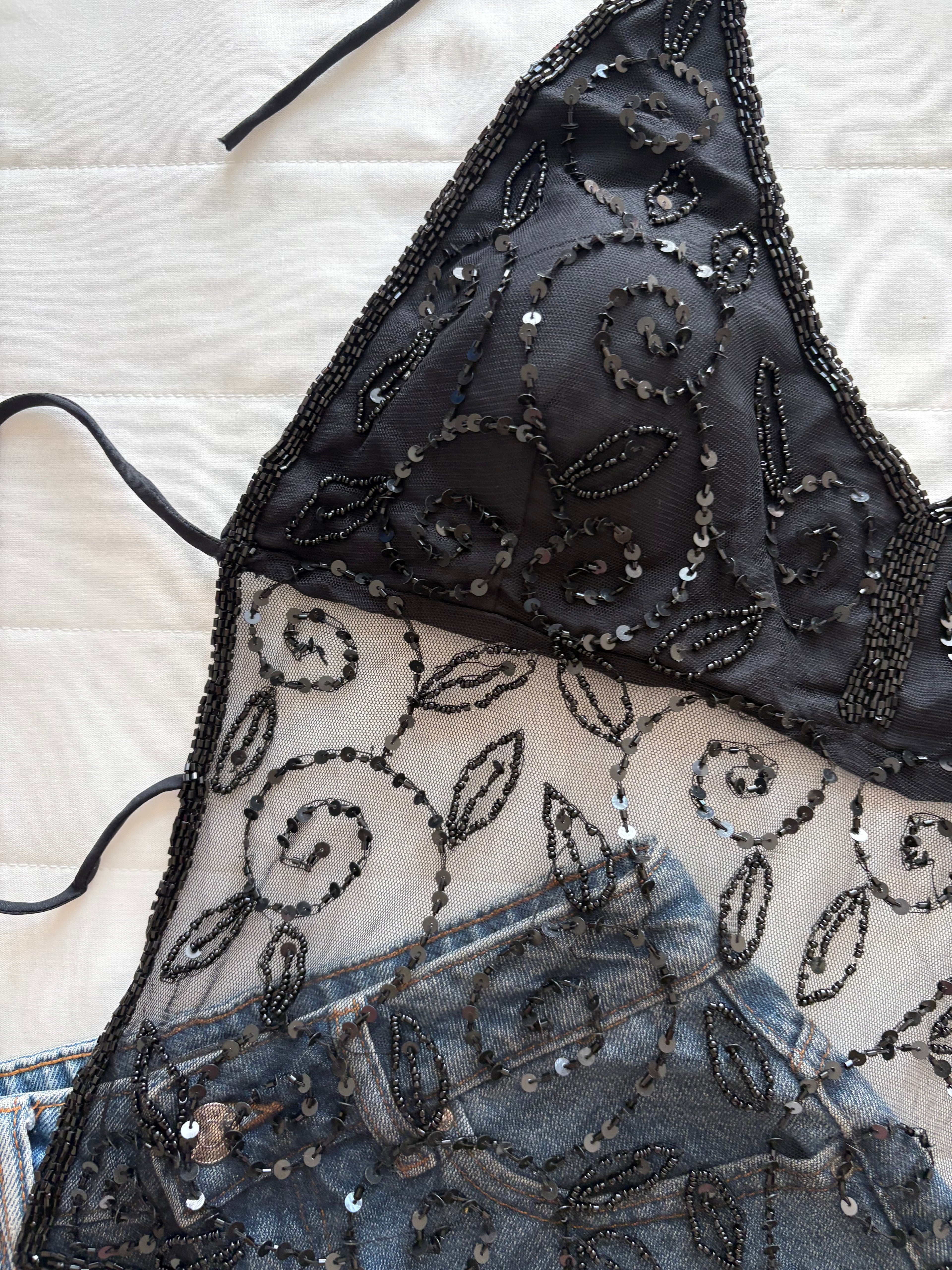 Black padded beaded top 1