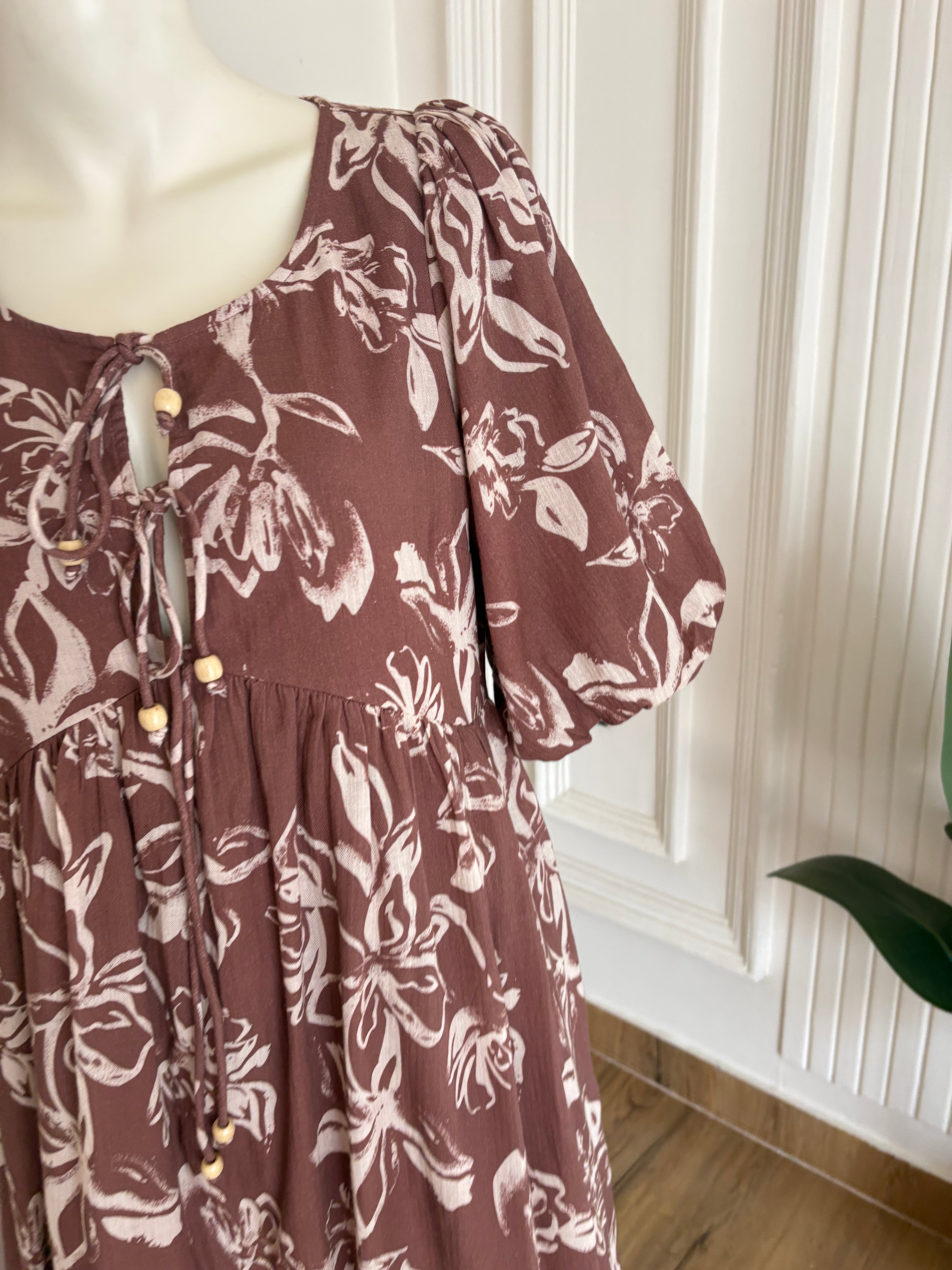 Brown front tie dress