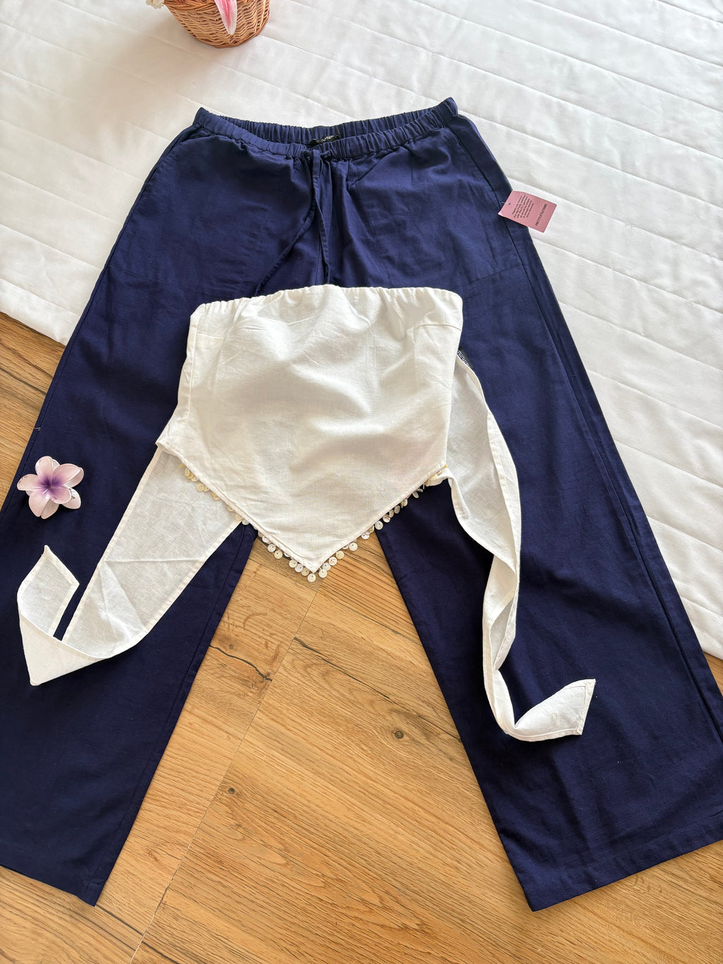 White tube beads top and blue pant(individually sold)