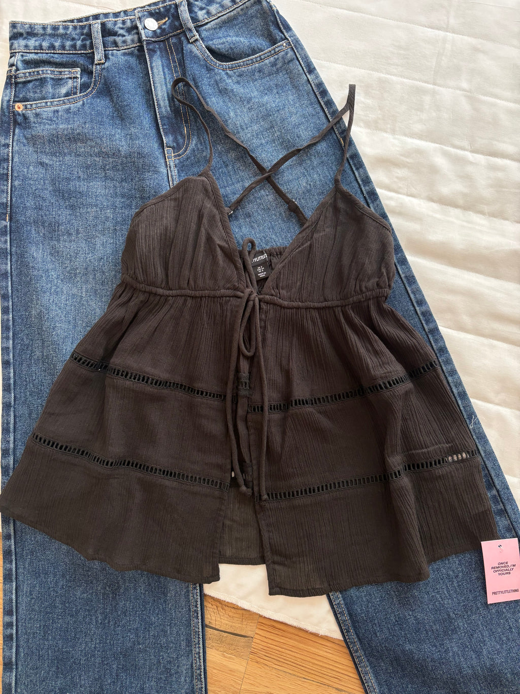 Black front tie top