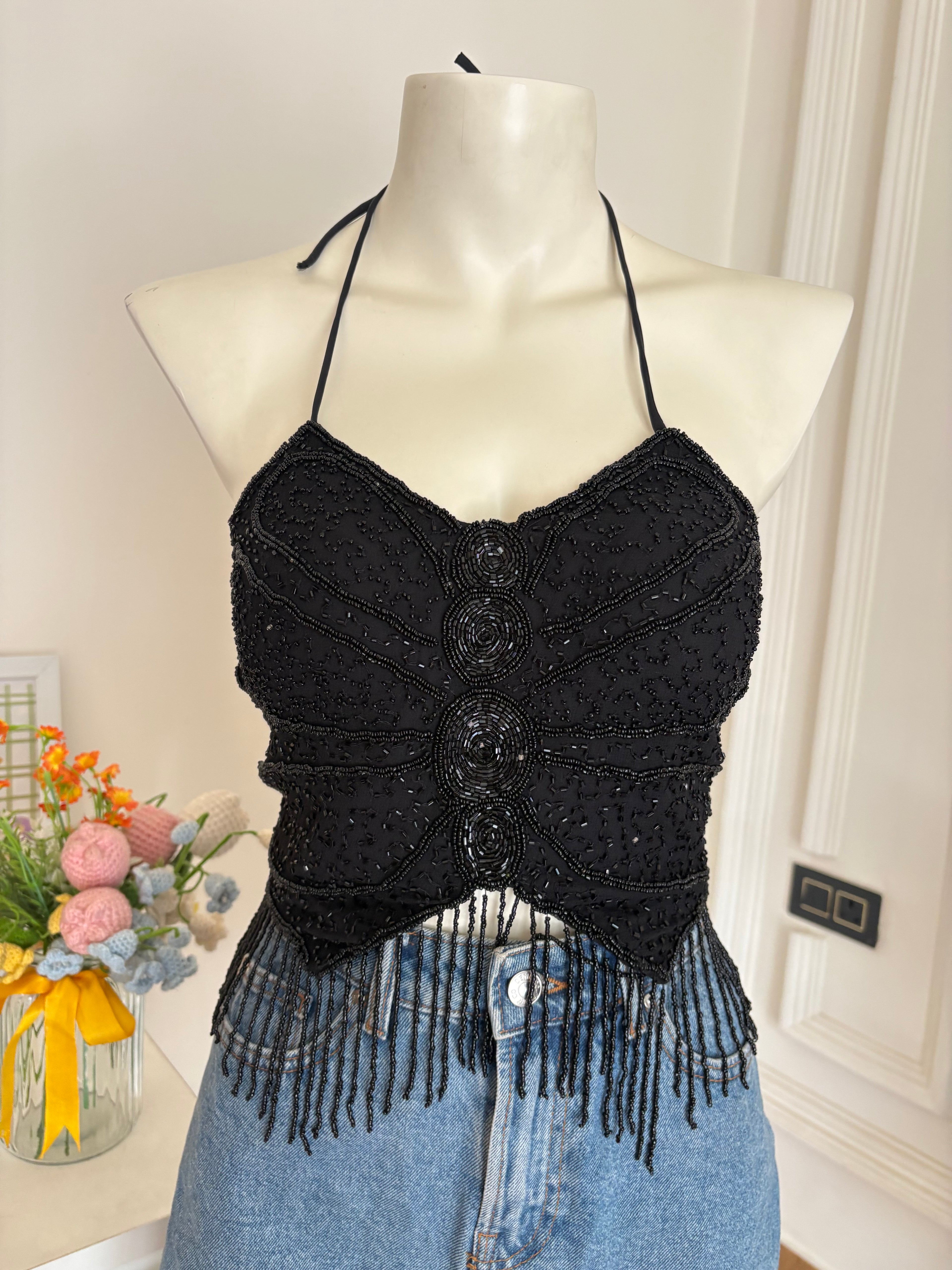 Black butterfly non padded top