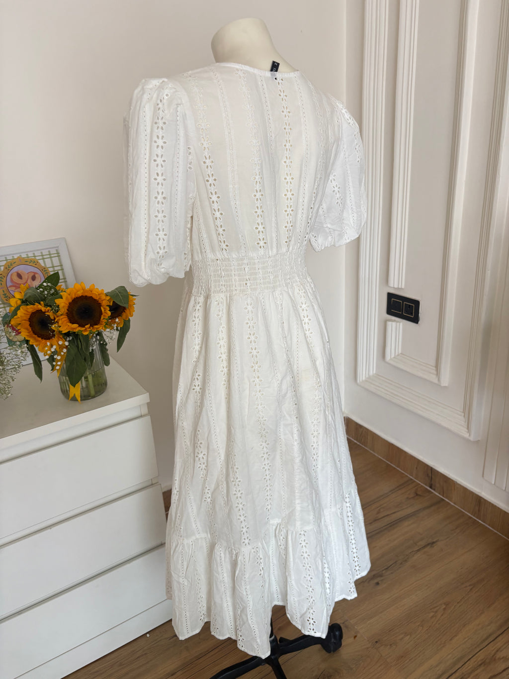 White eyelet midi dress