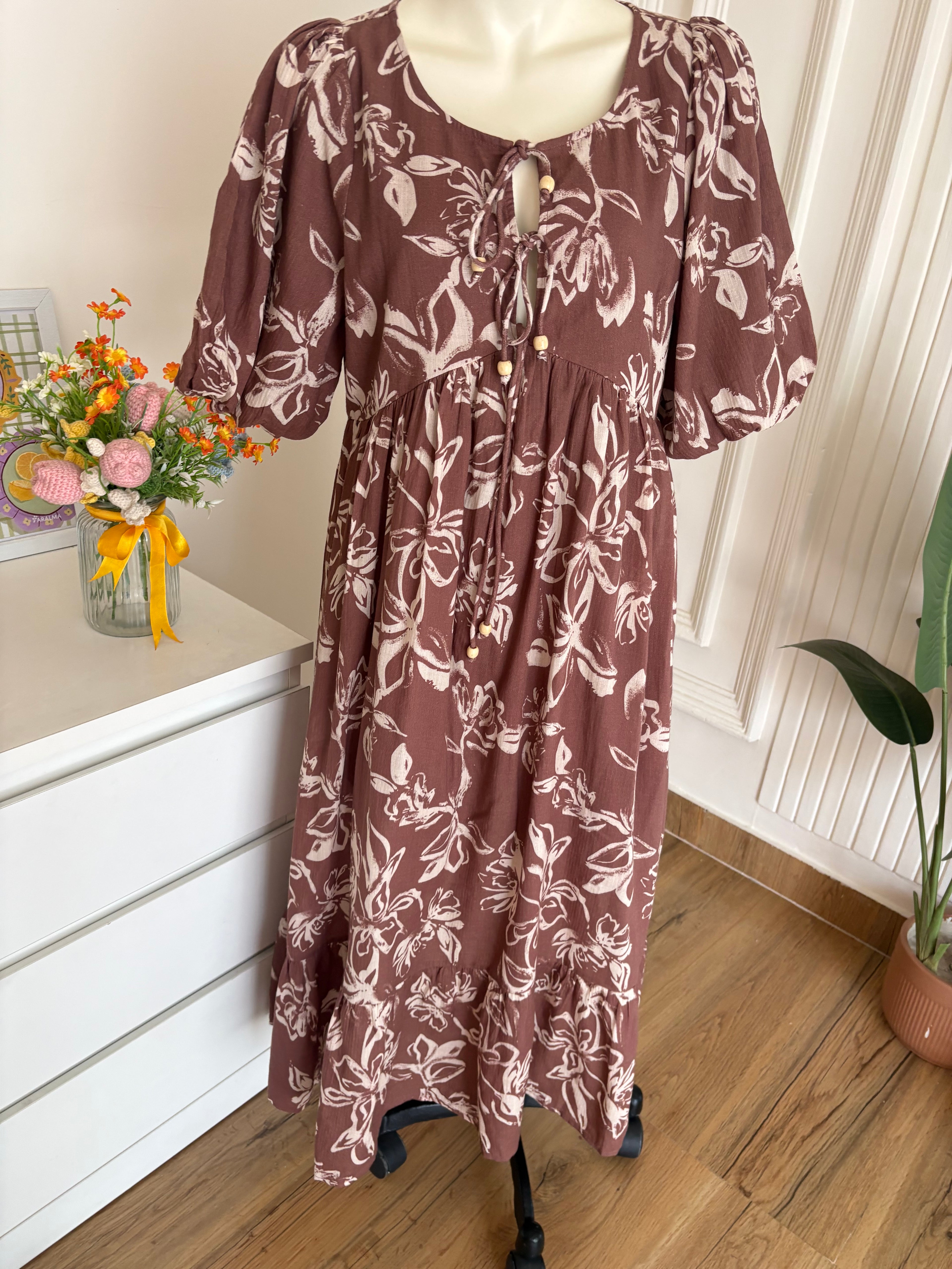 Brown front tie dress