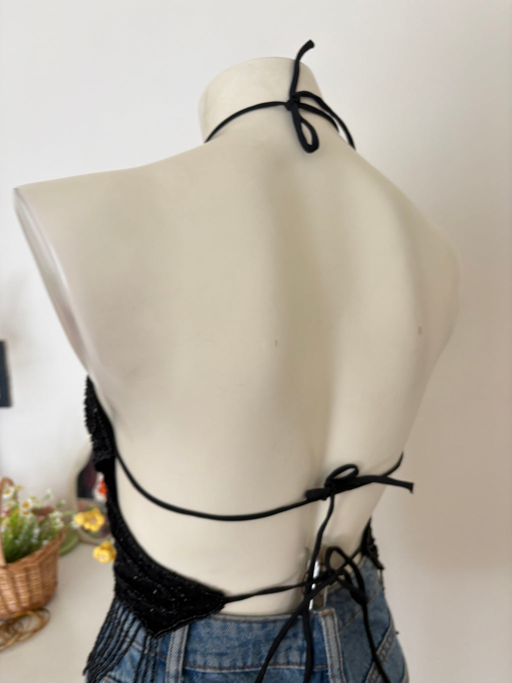 Black butterfly padded beaded top 5