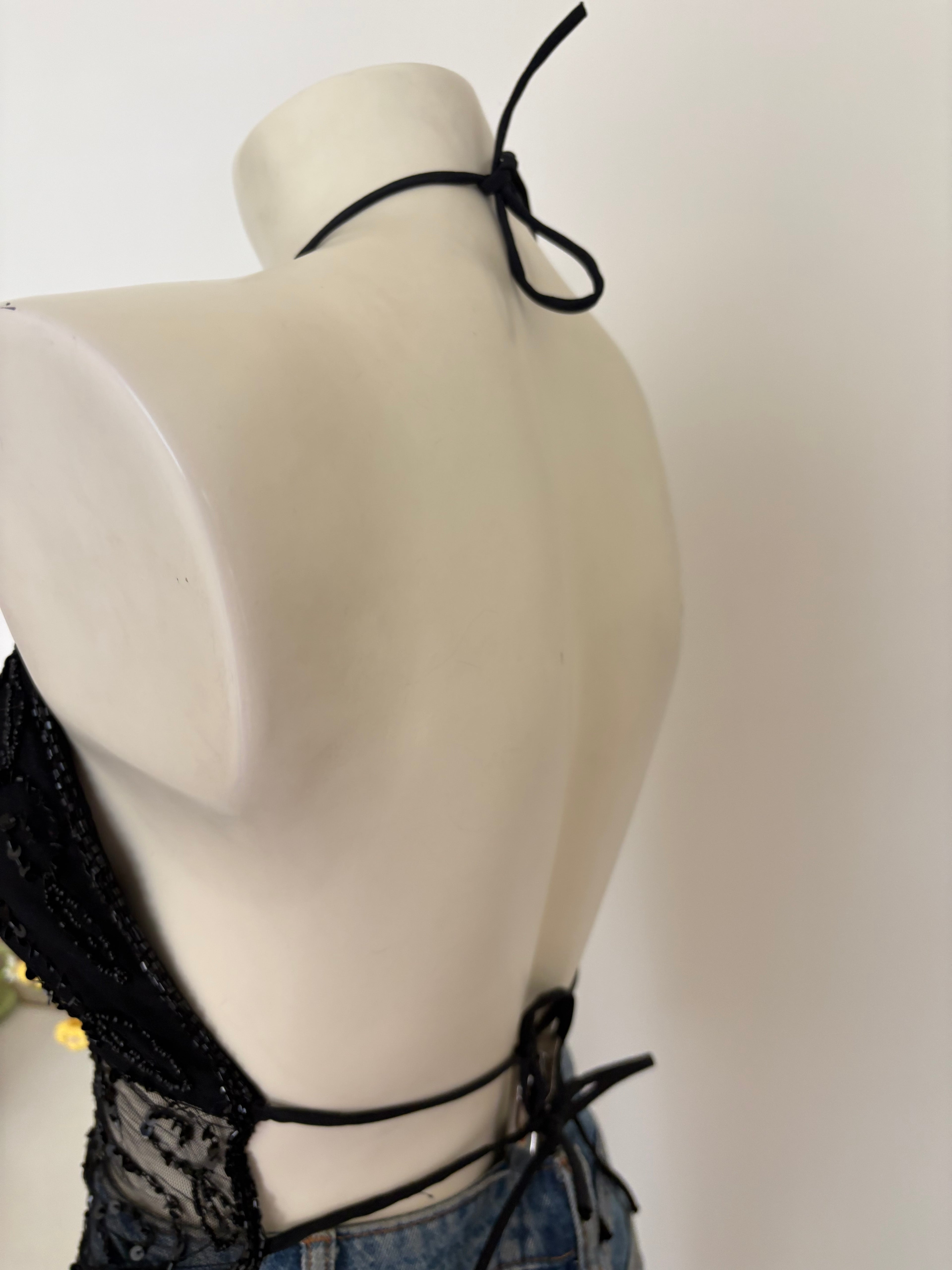 Black padded beaded top 1