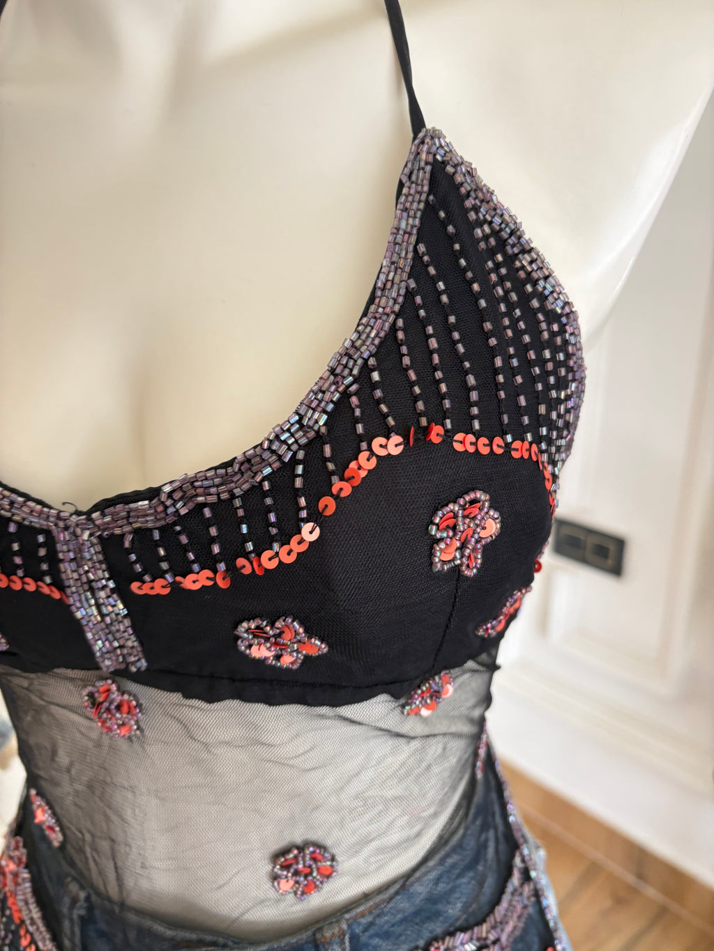 Orange beaded padded top