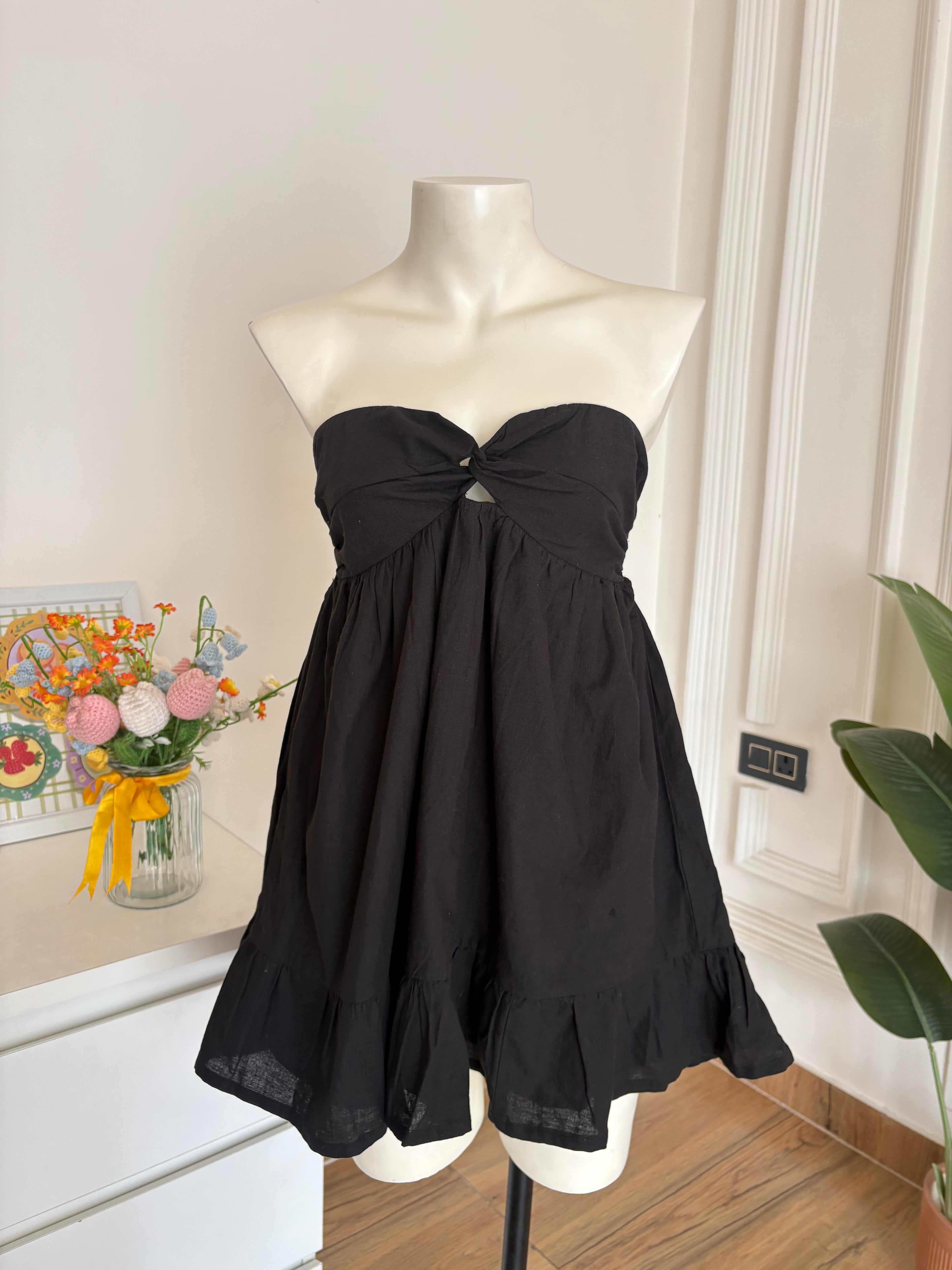 Black cotton linen dress