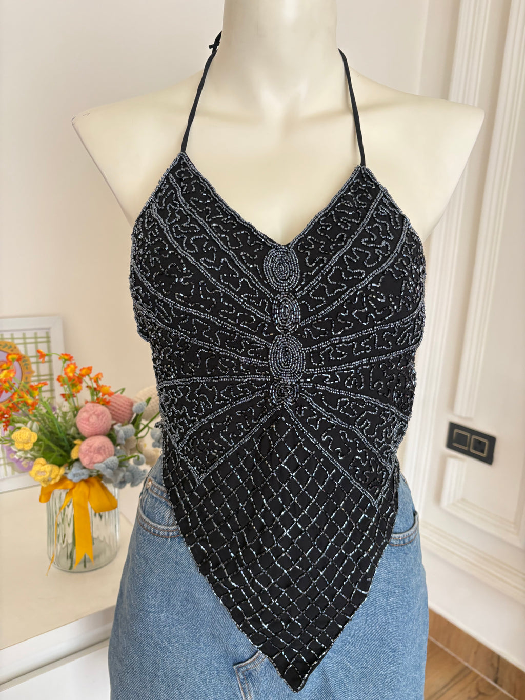 Beaded black butterfly top 3