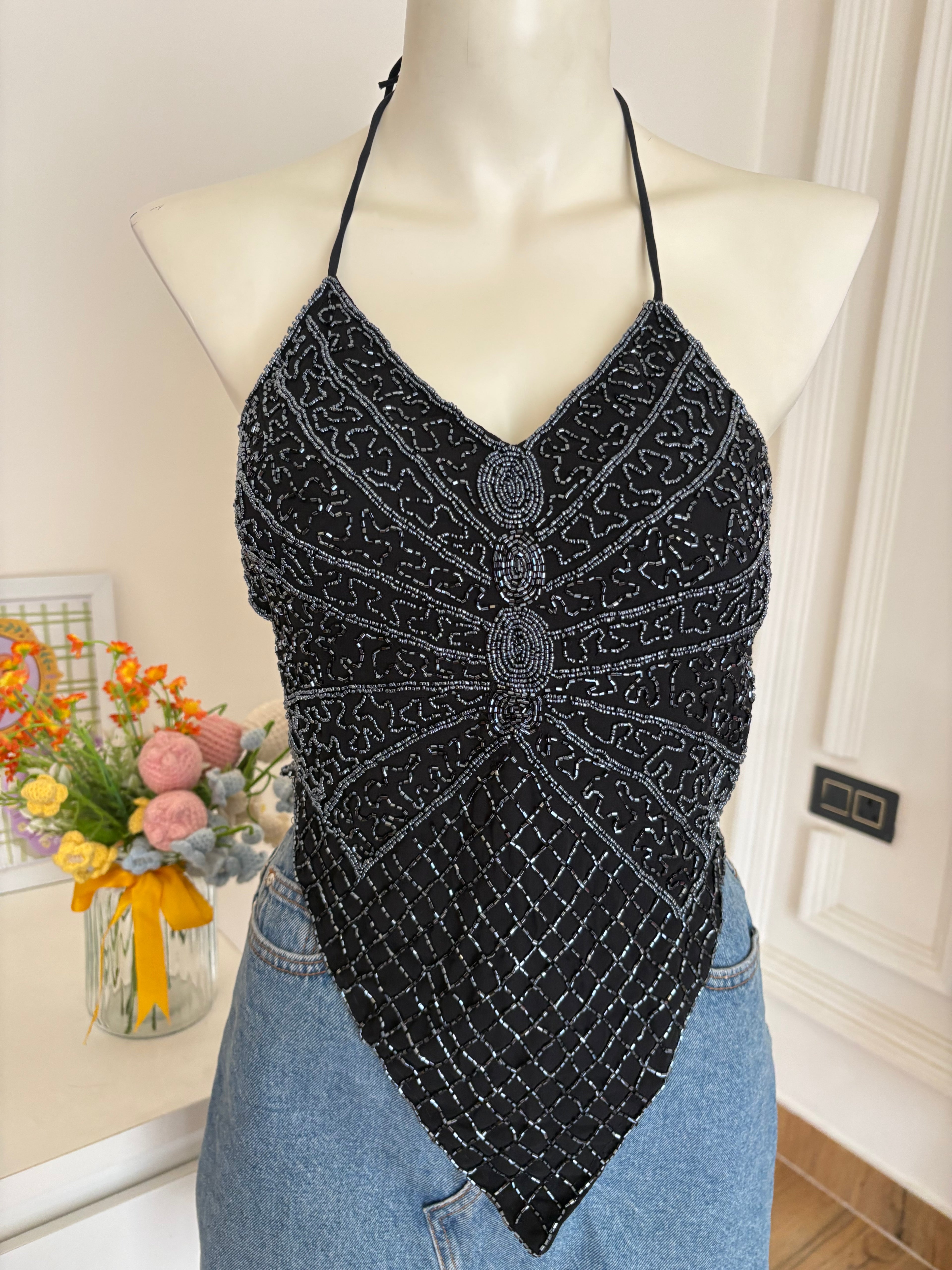 Beaded black butterfly top 3