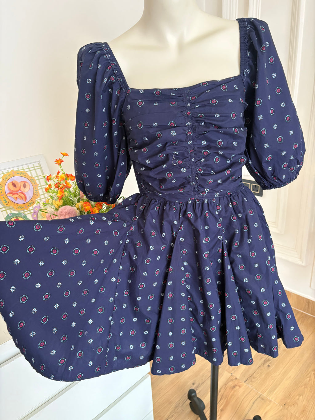 Blue printed cotton dress