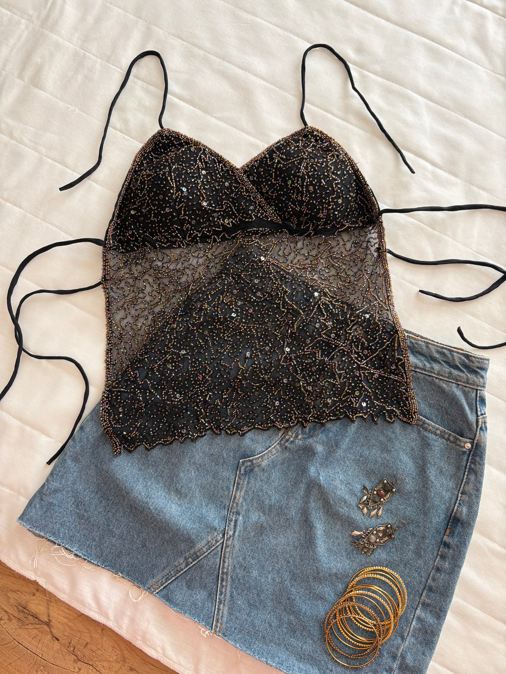 Golden sequin padded top