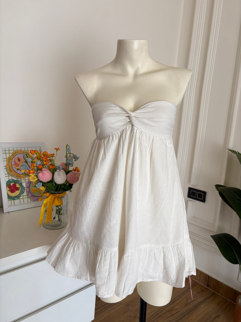 White cotton linen tube dress