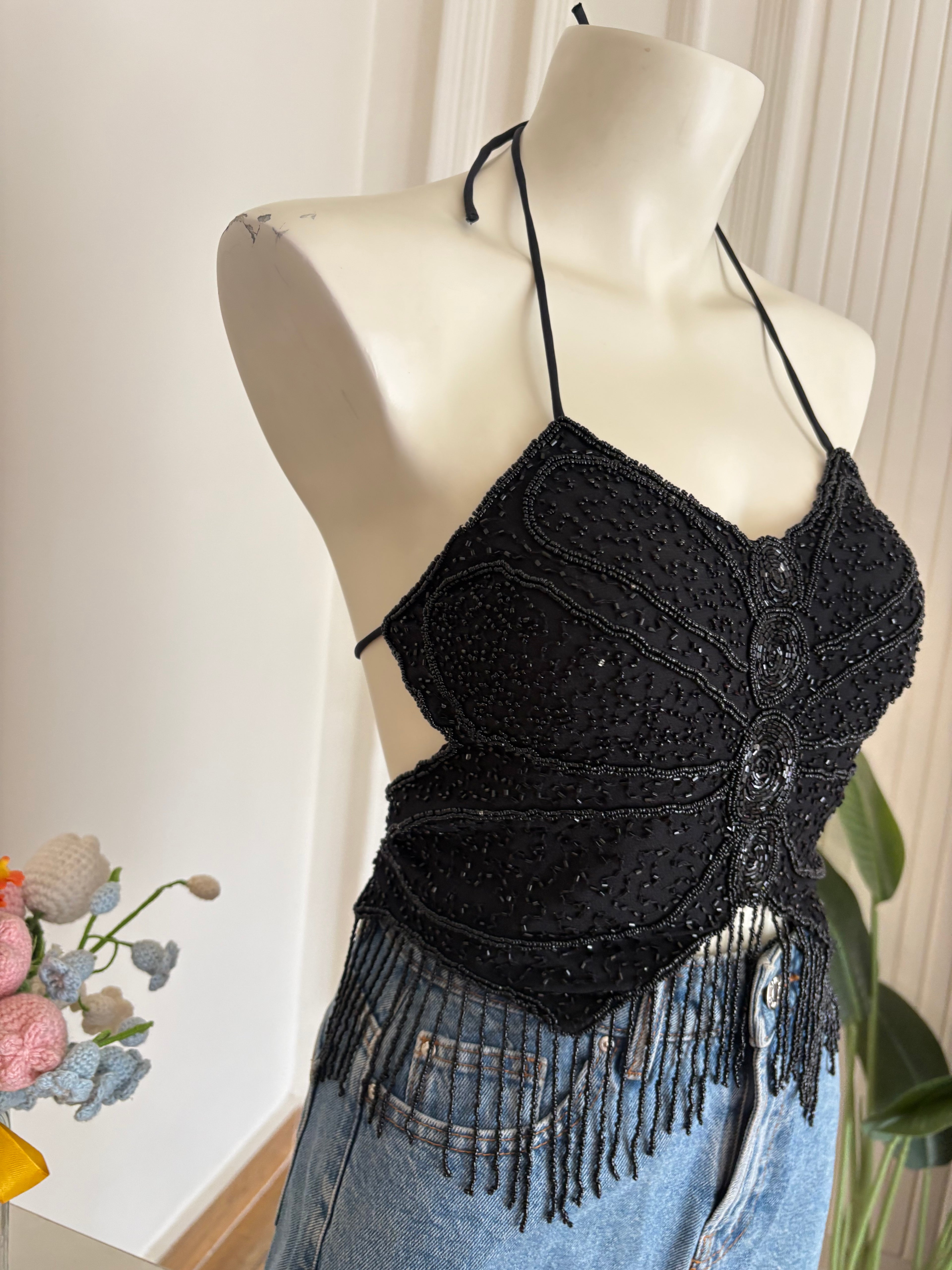 Black butterfly non padded top
