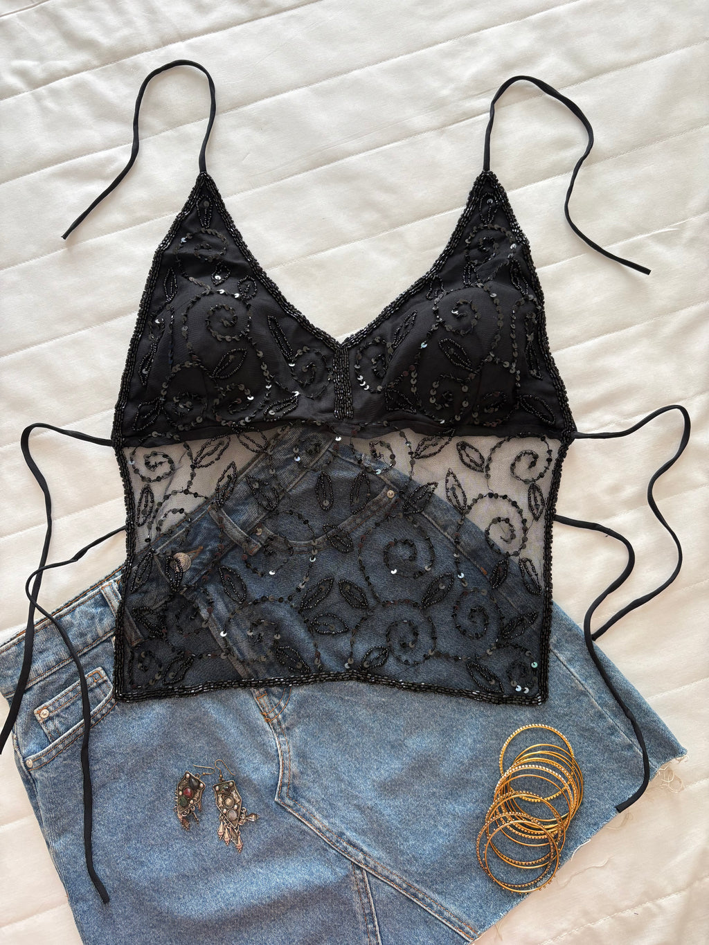 Black padded beaded top 1