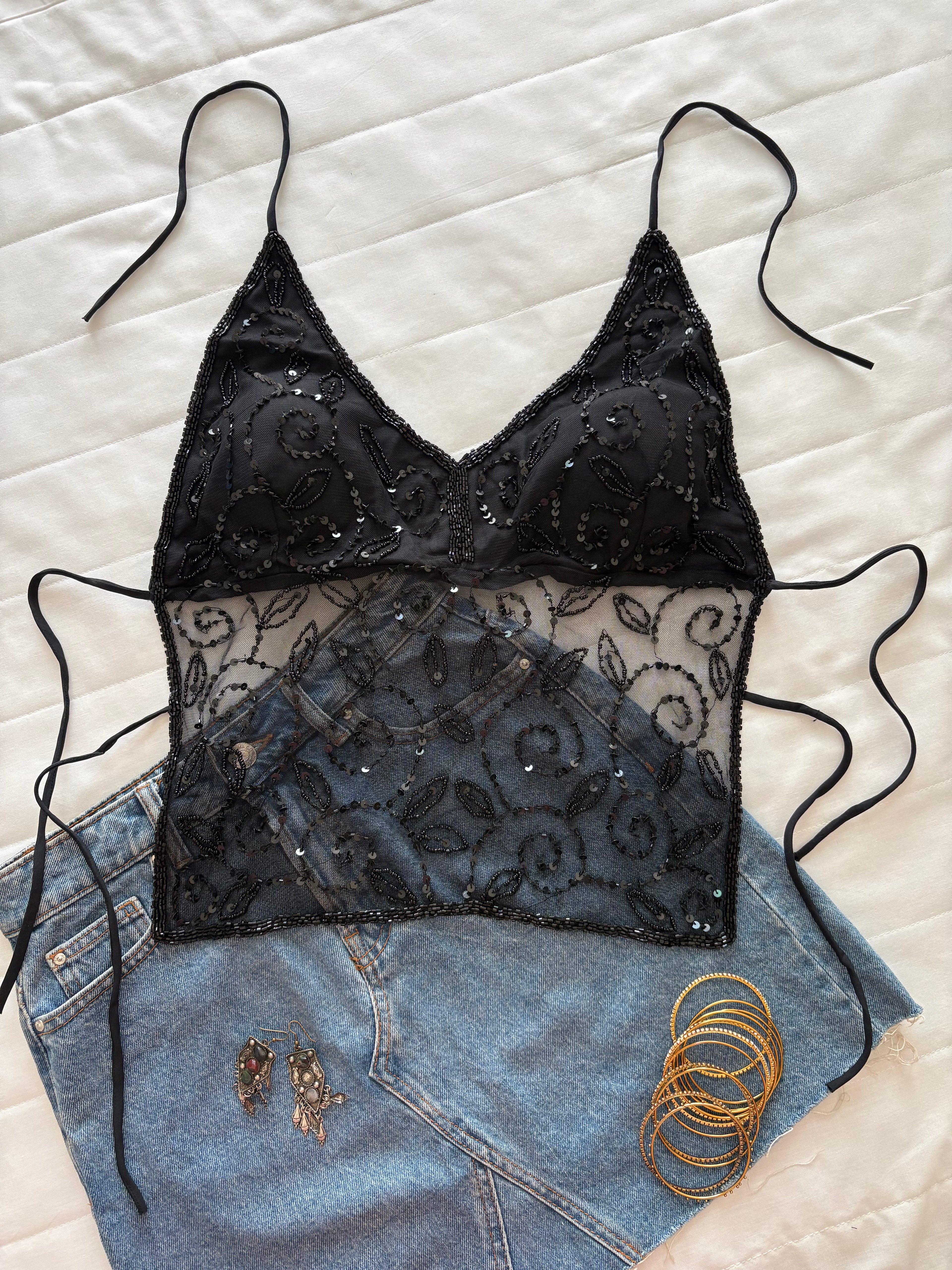 Black padded beaded top 1