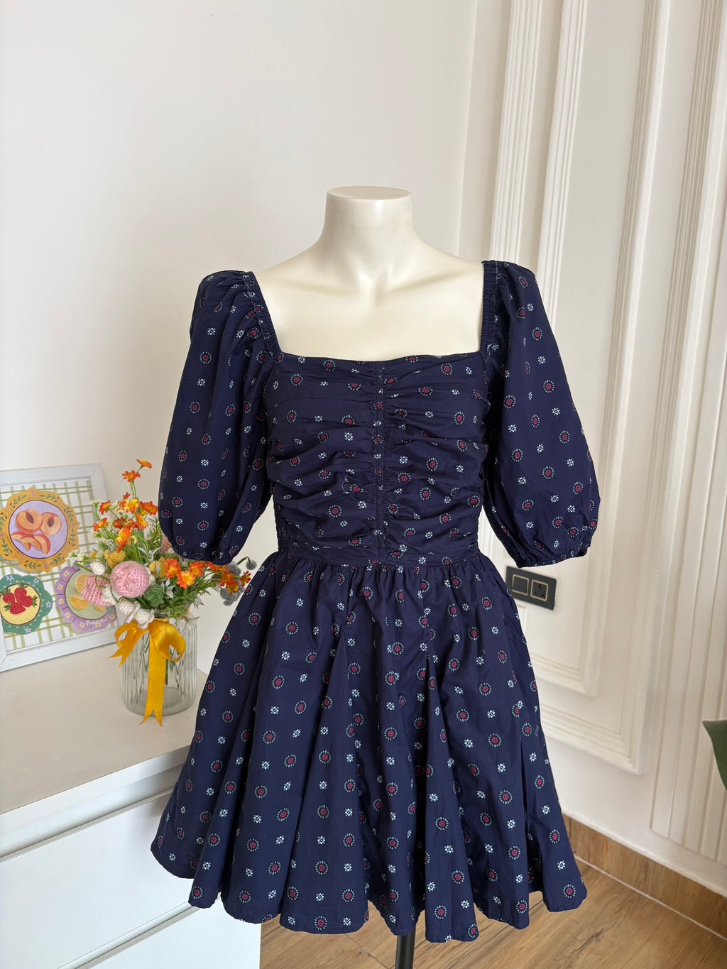 Blue printed cotton dress