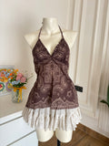 Brown printed halter neck top