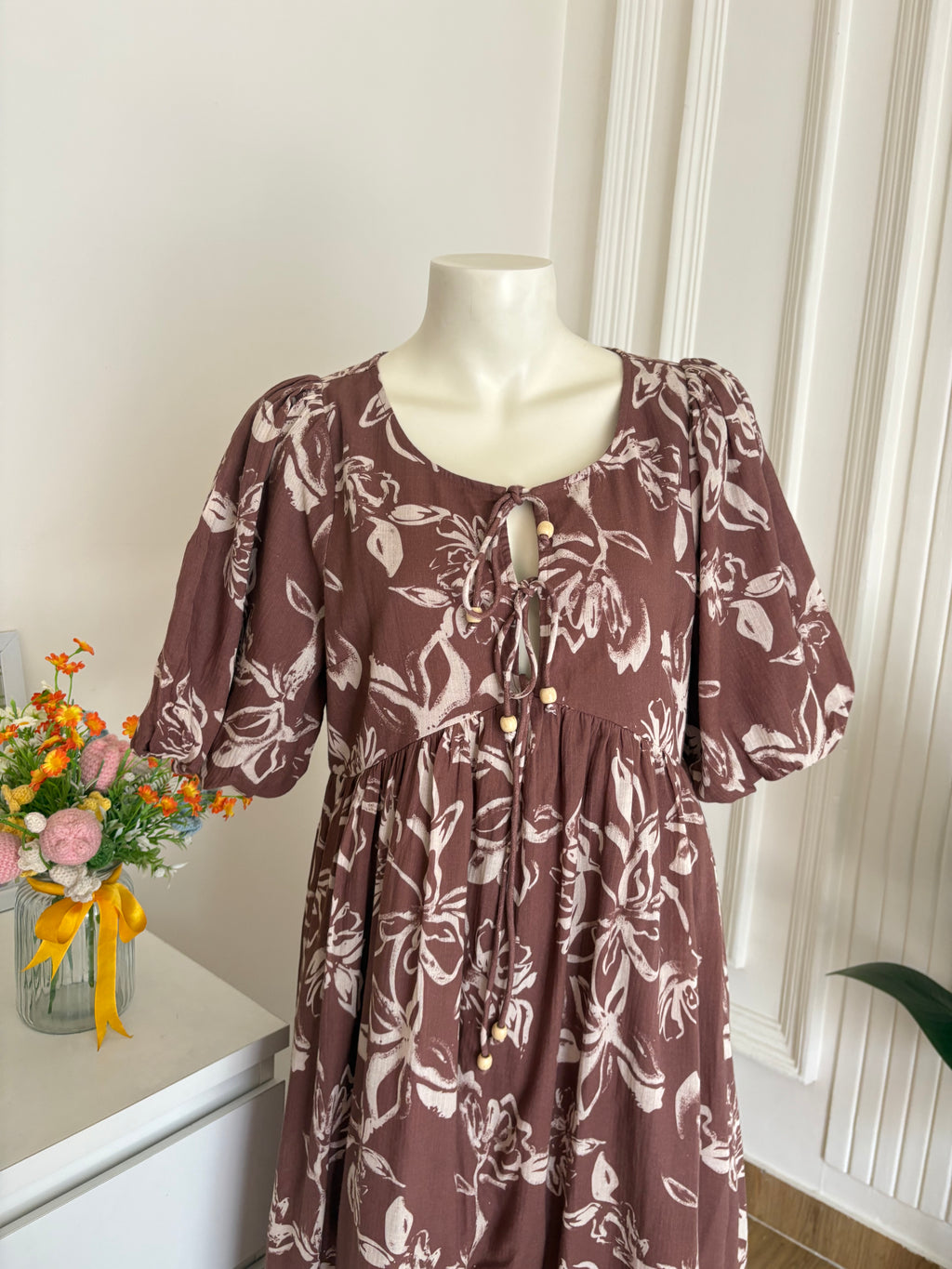 Brown front tie dress