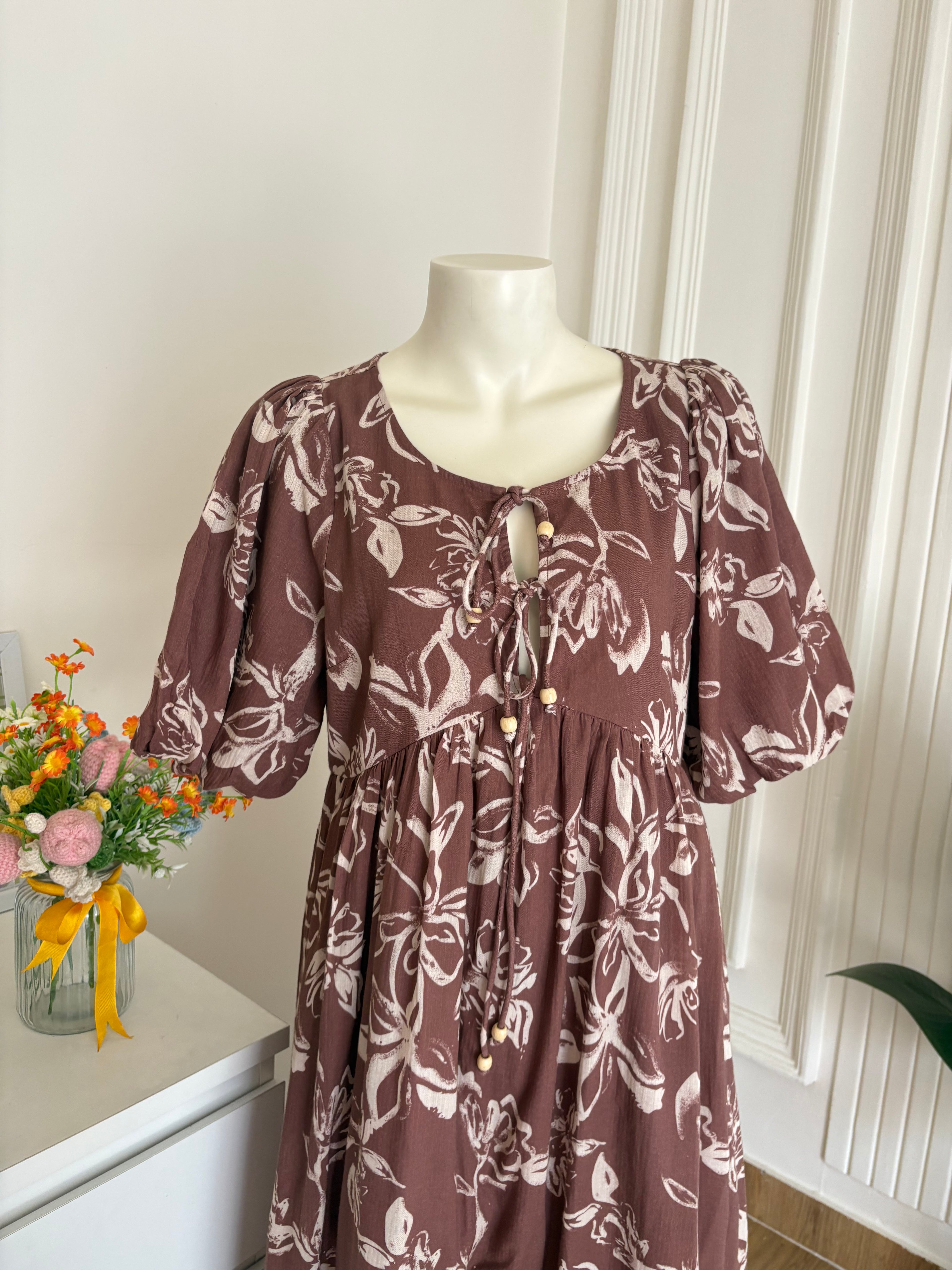 Brown front tie dress