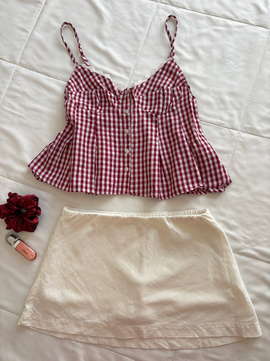 Maroon check top