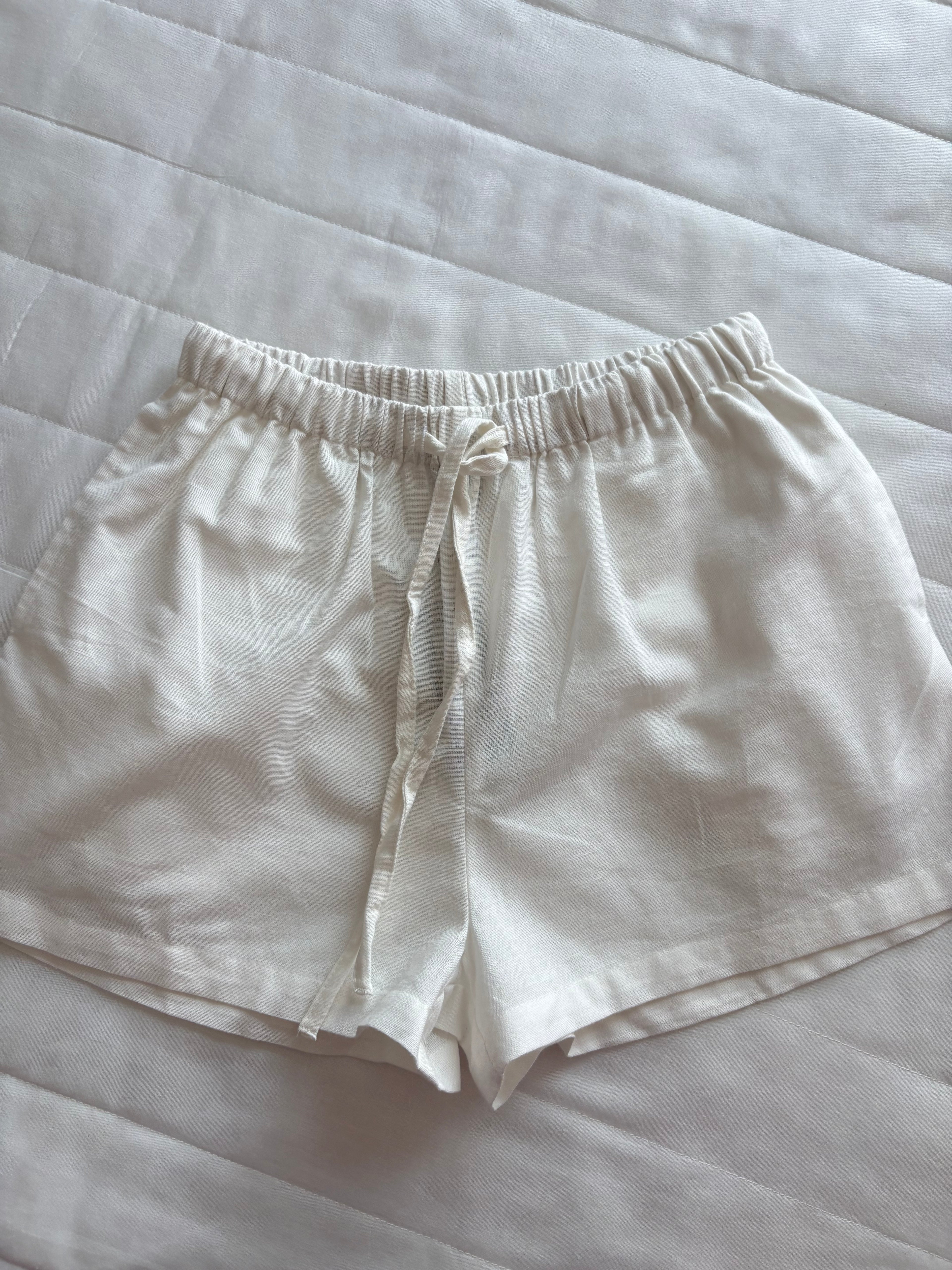 Cotton and linen White top and shorts (sold individually)