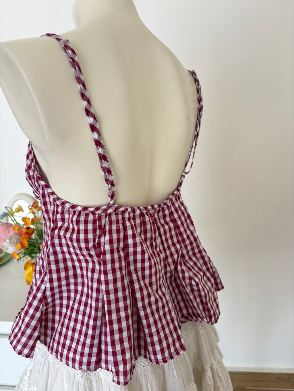 Maroon check top