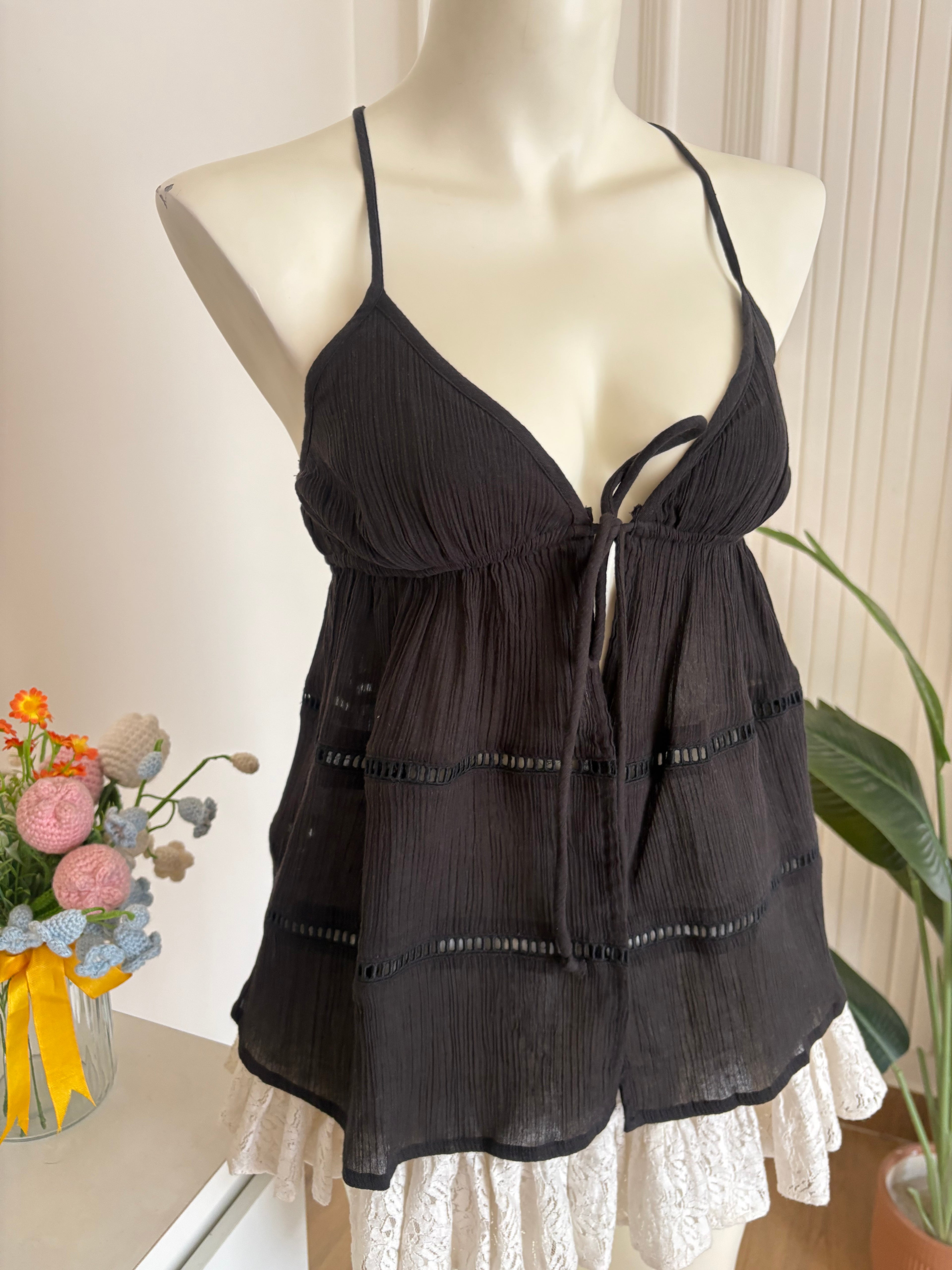 Black front tie top
