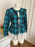 sea-green and black check front tie