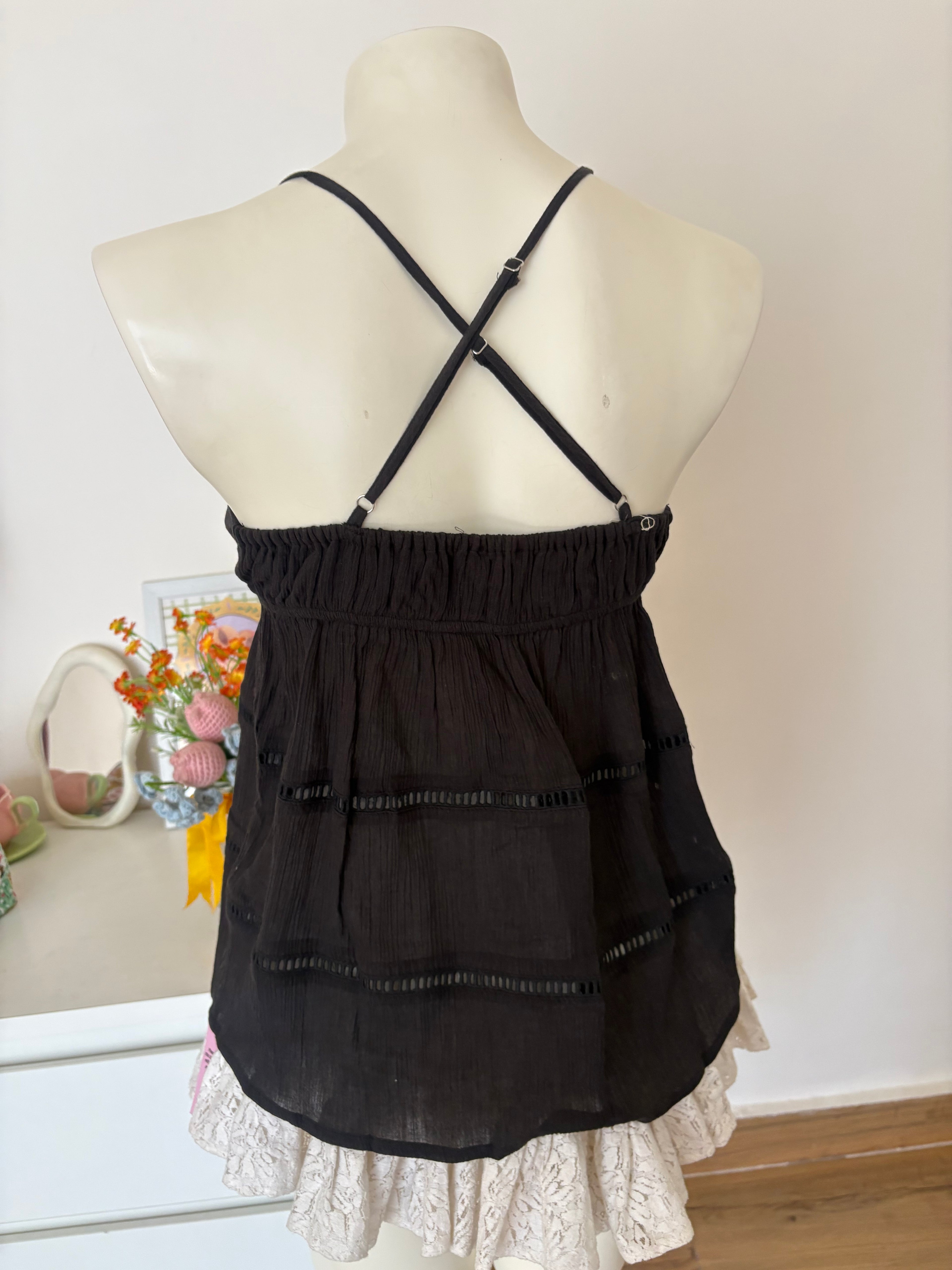 Black front tie top