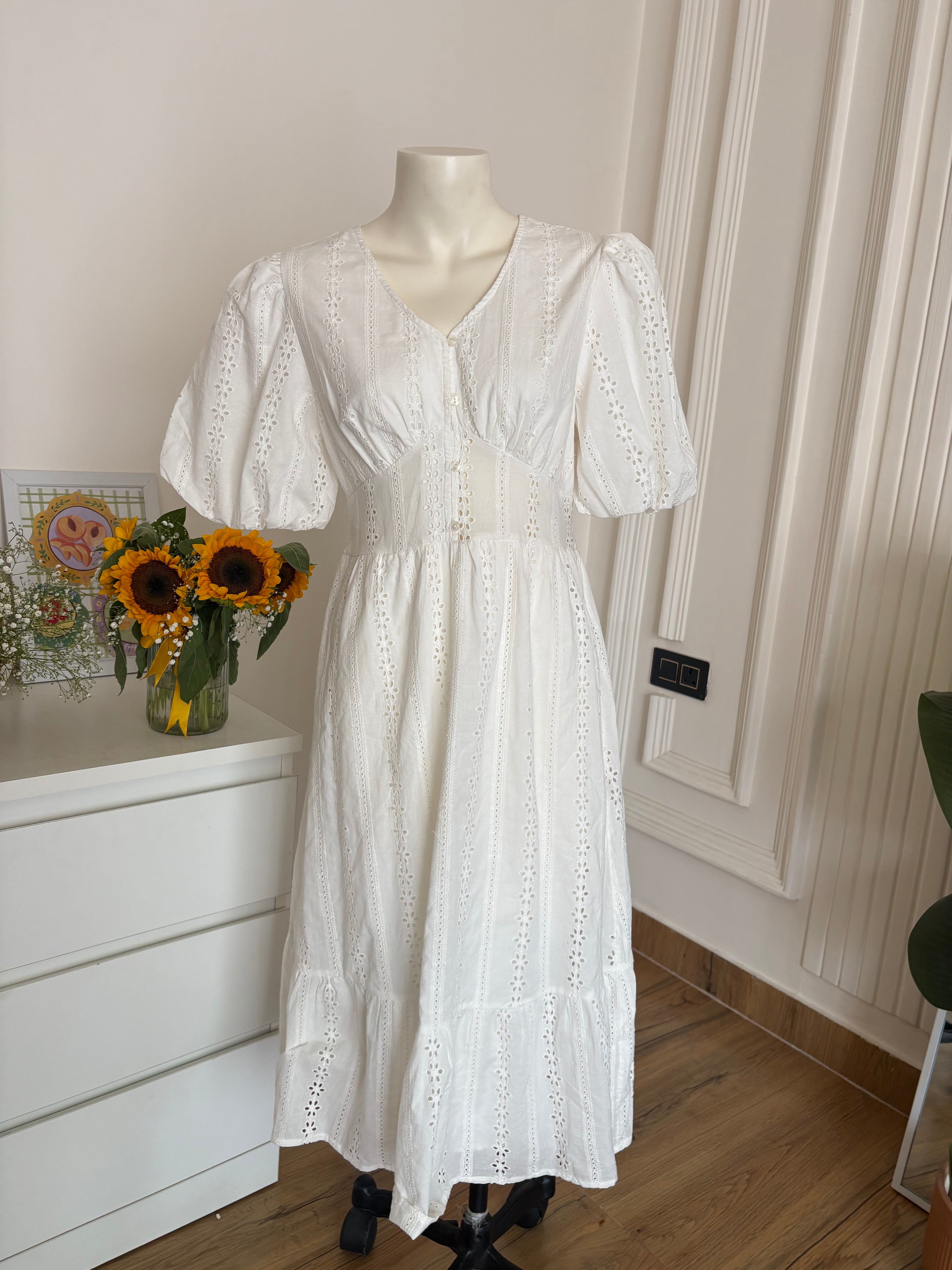 White eyelet midi dress
