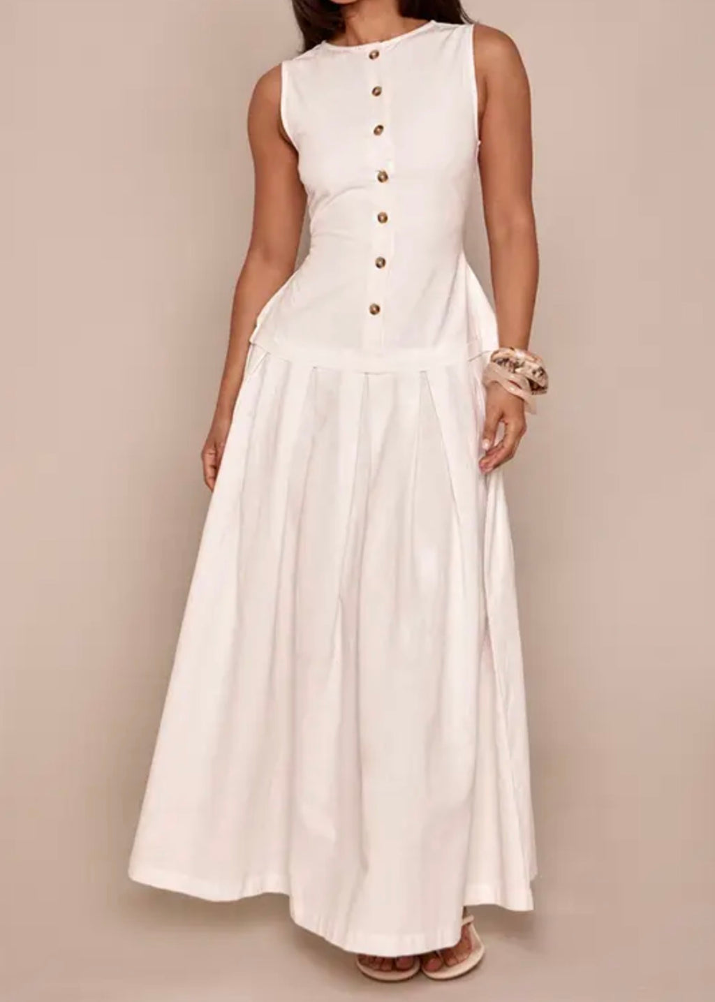 White cotton linen button dress
