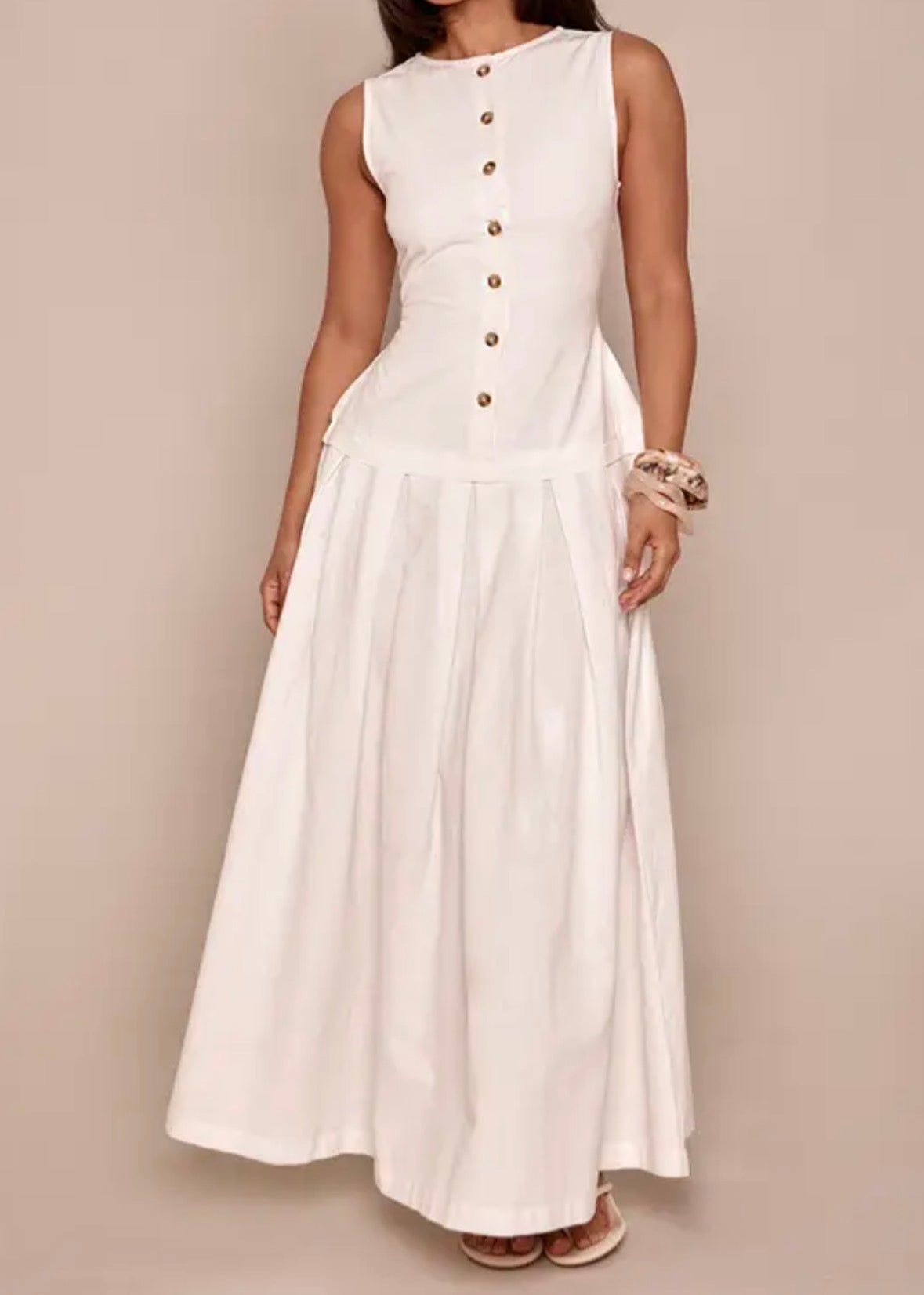White cotton linen button dress