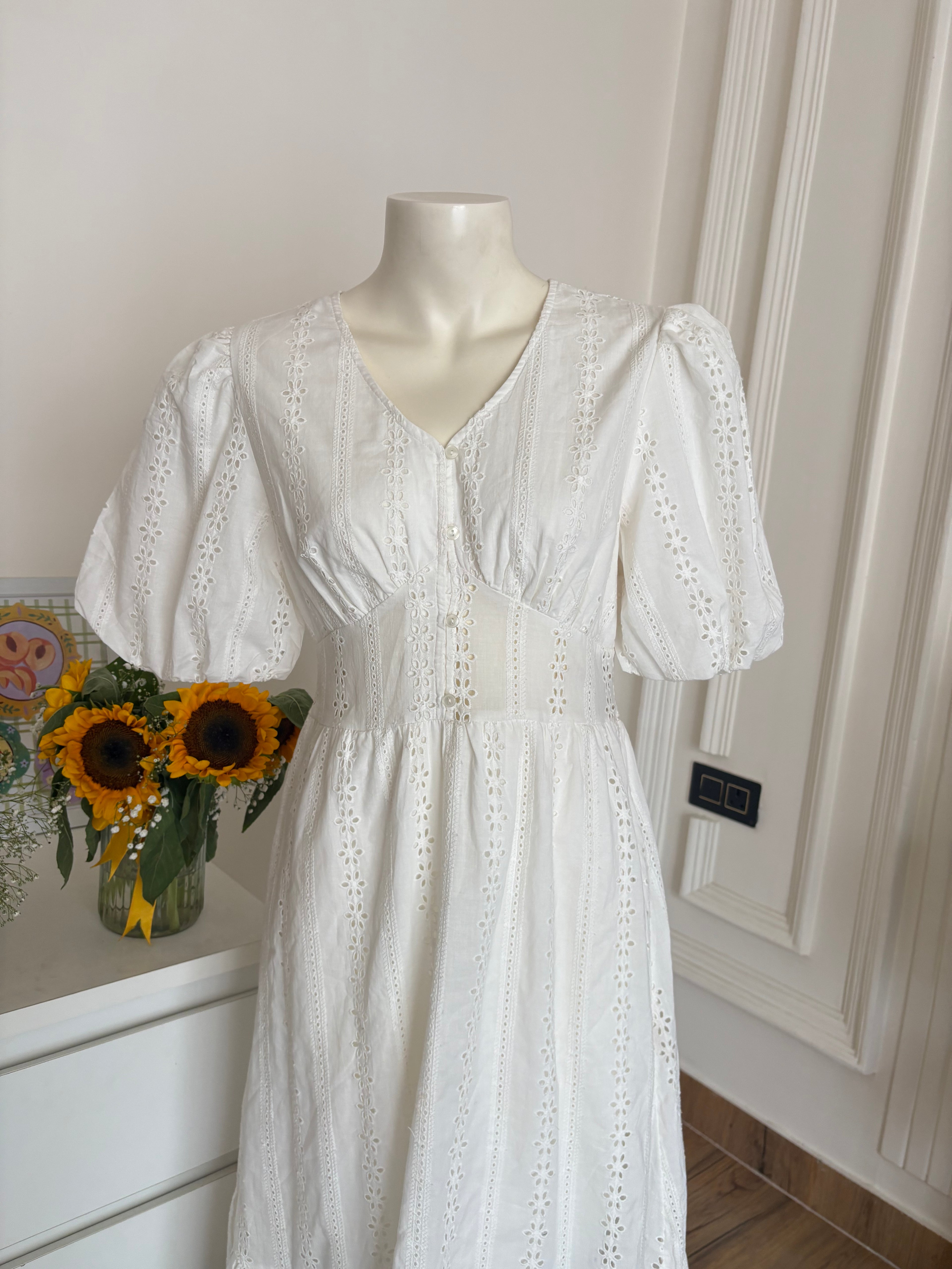 White eyelet midi dress