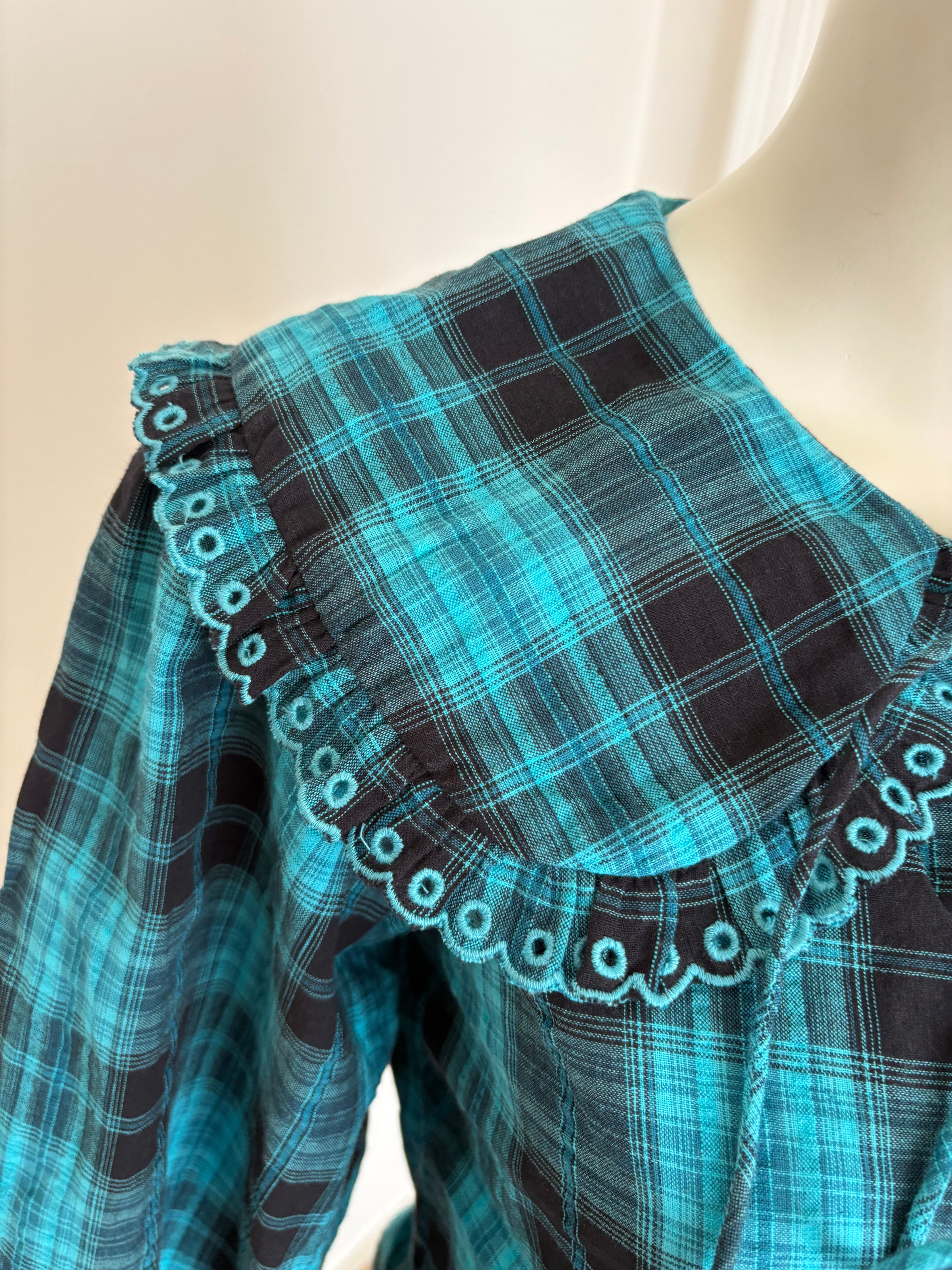 sea-green and black check front tie