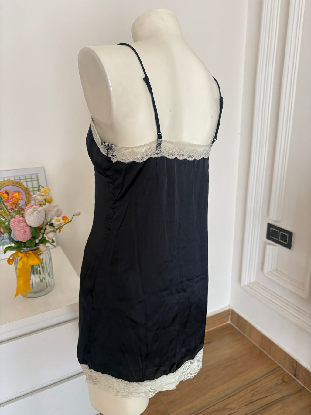 Black ribbon lace details dress