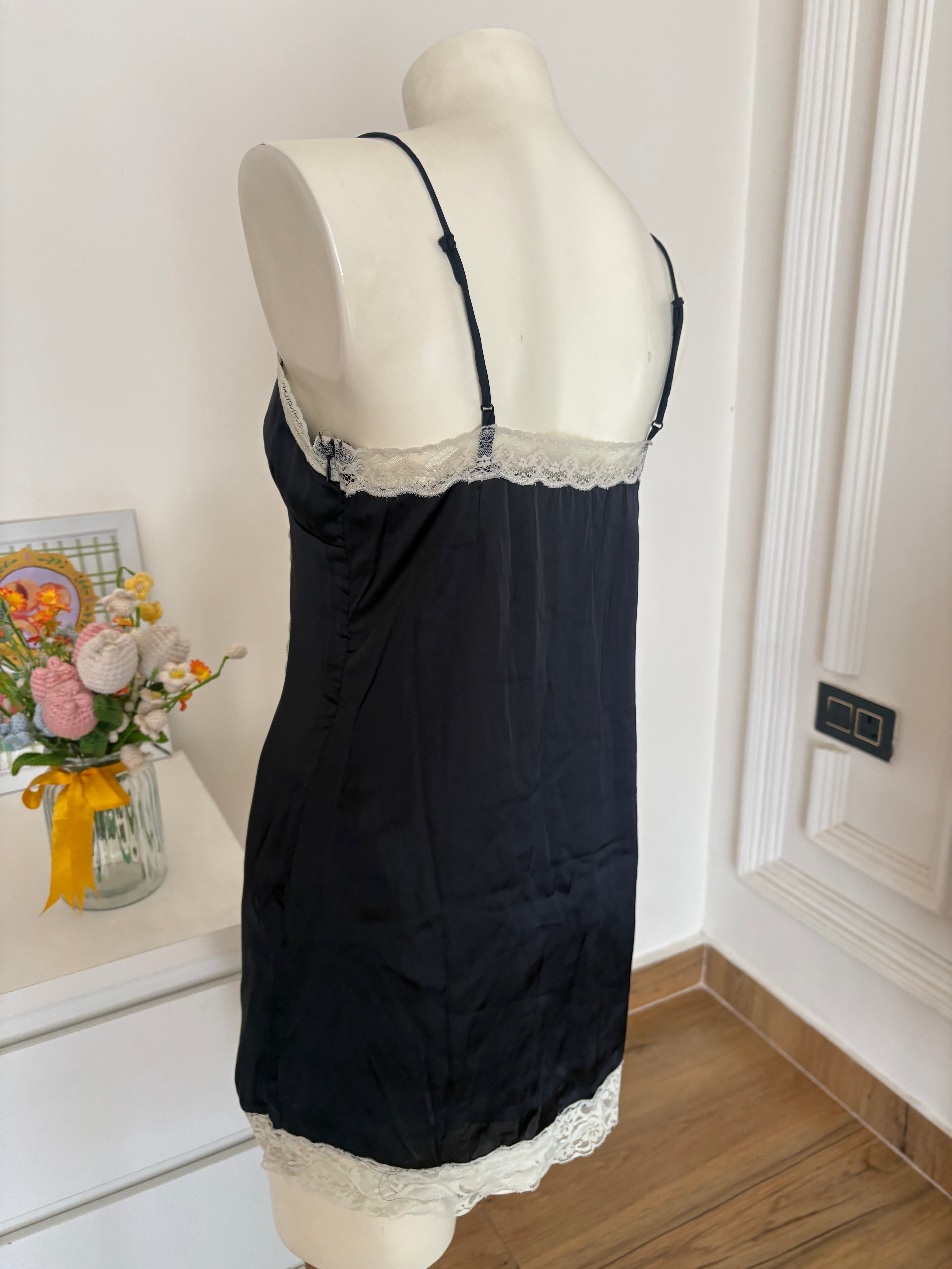 Black ribbon lace details dress