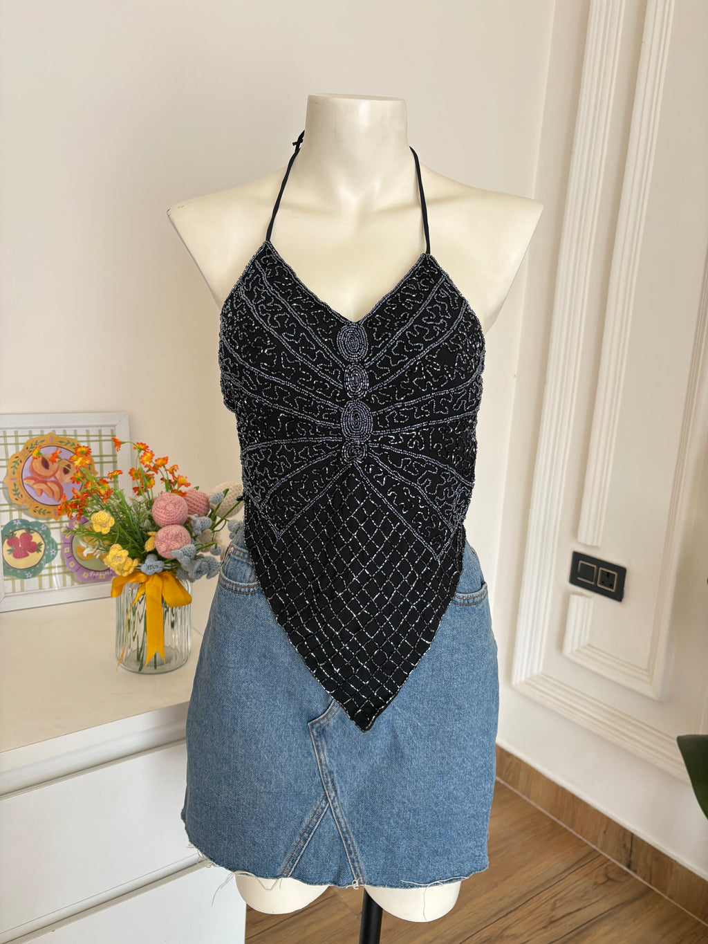 Beaded black butterfly top 3