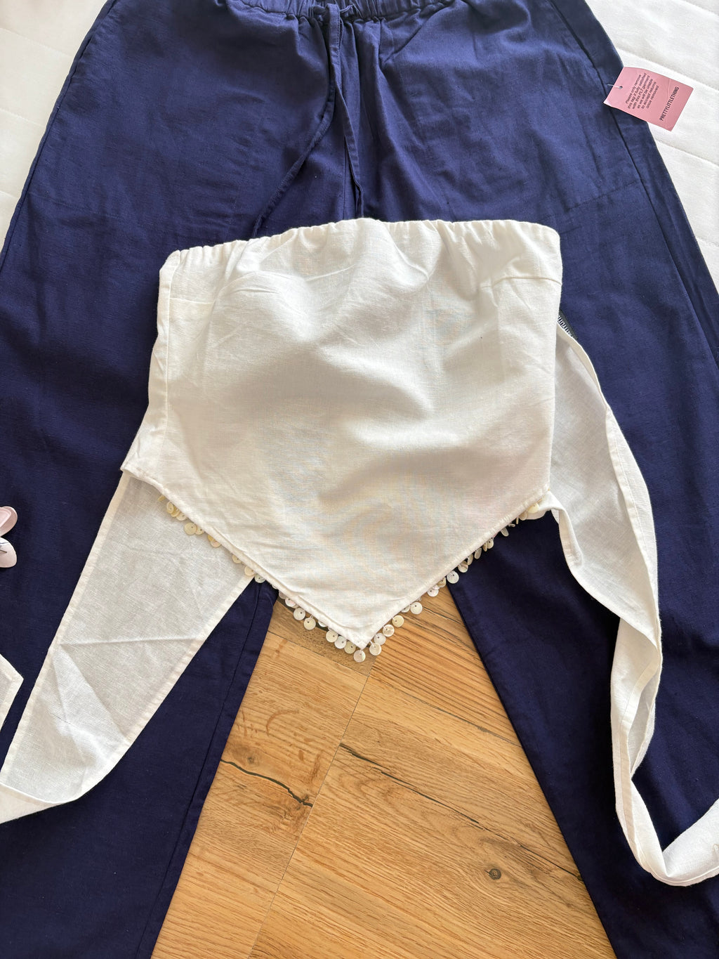 White tube beads top and blue pant(individually sold)