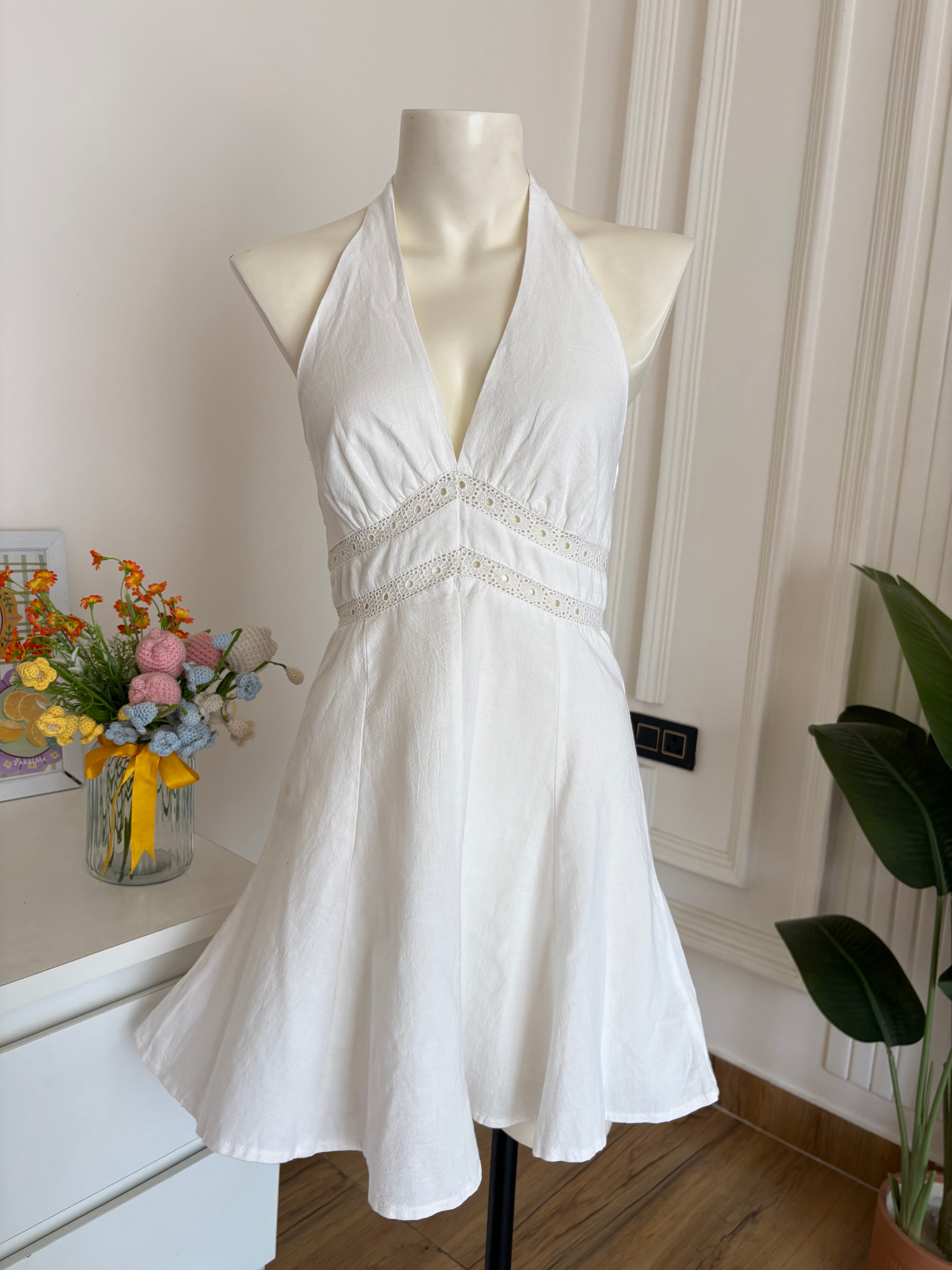 White halter neck dress