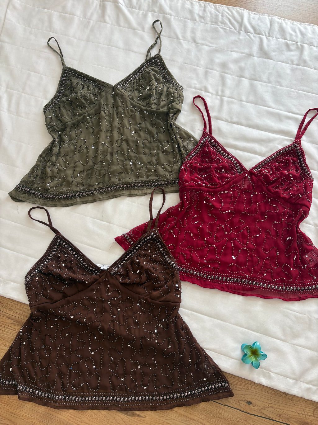 Olive green beaded top