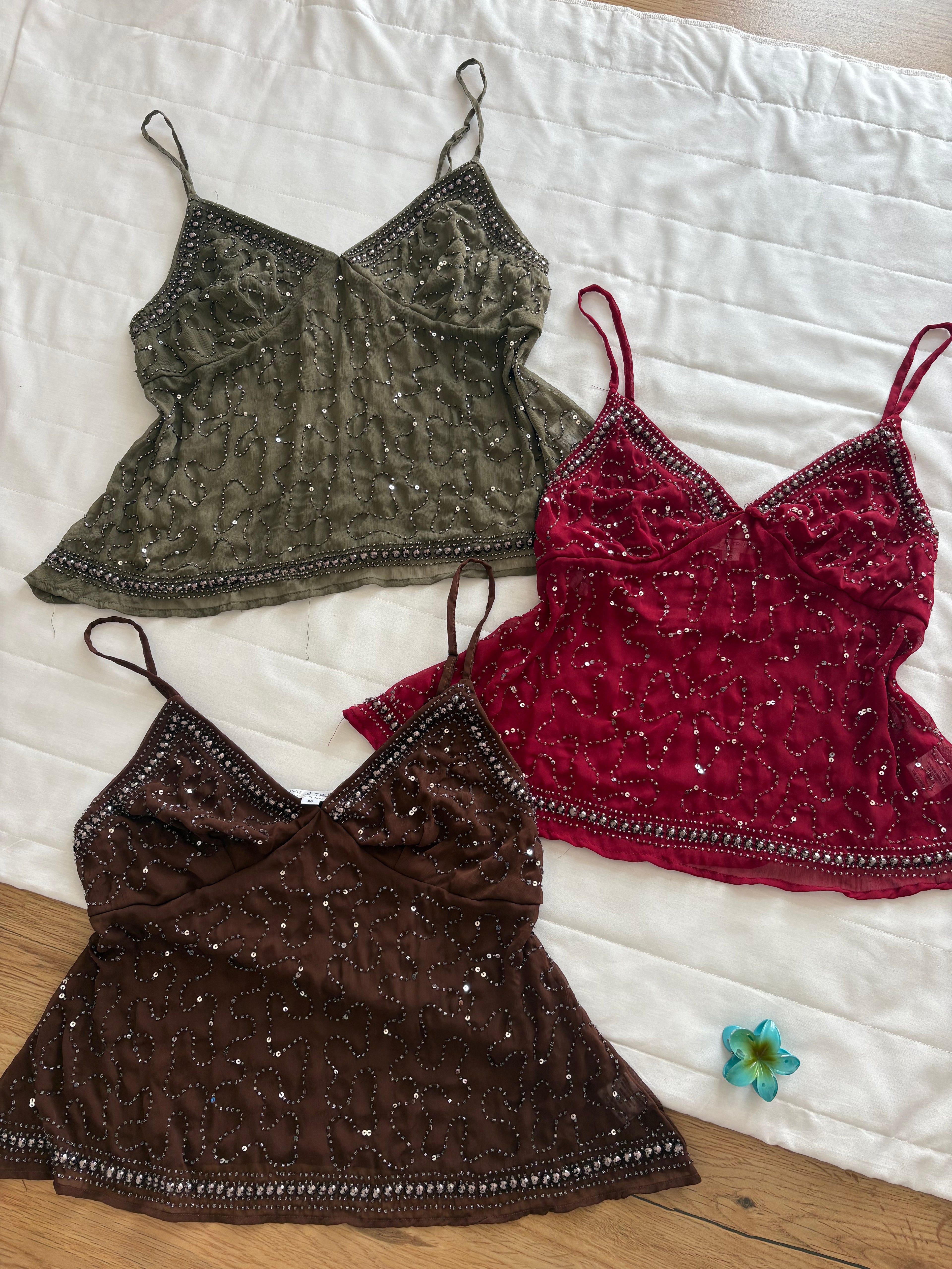 Olive green beaded top