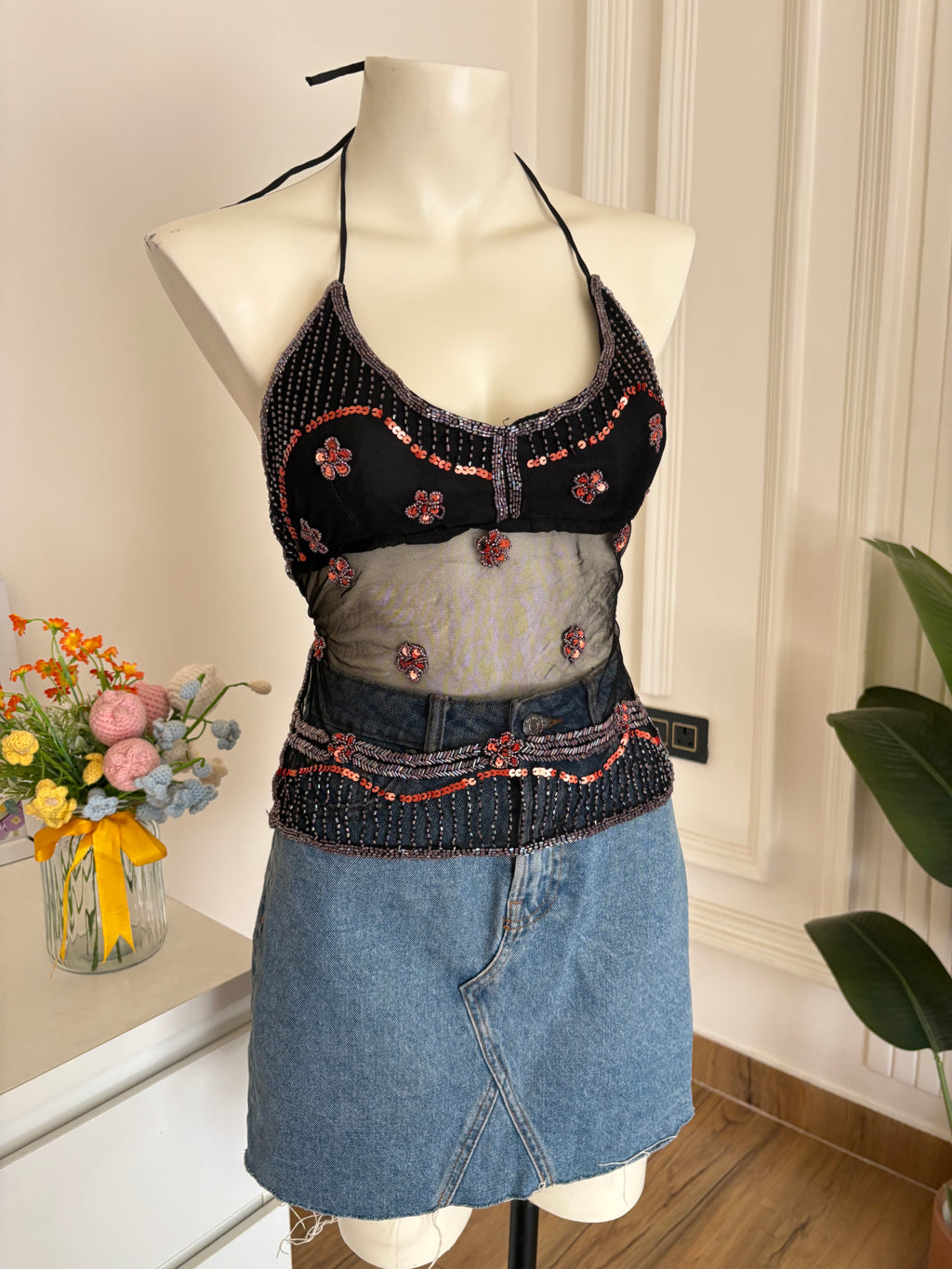 Orange beaded padded top