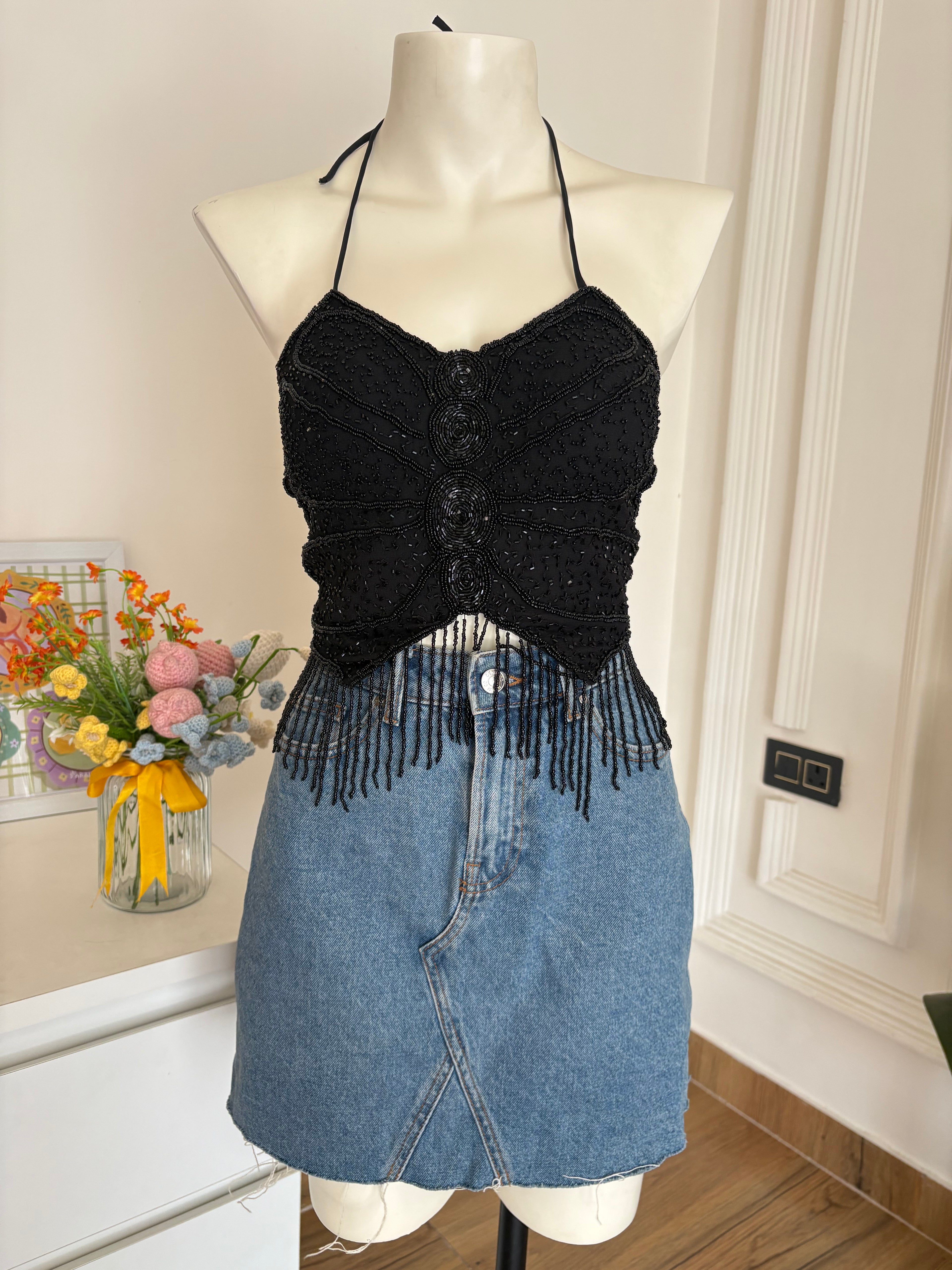 Black butterfly non padded top