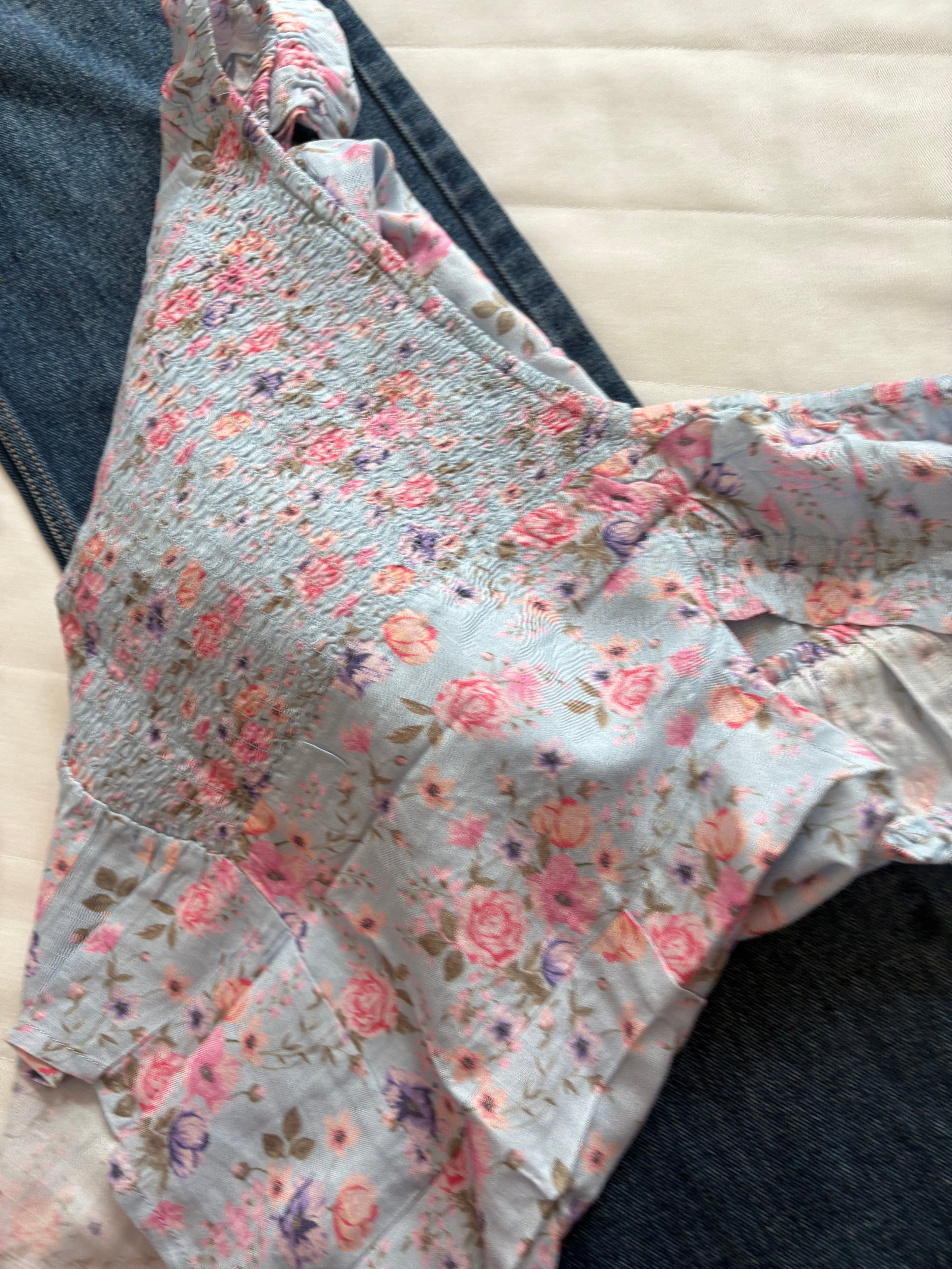 Blue pink floral top